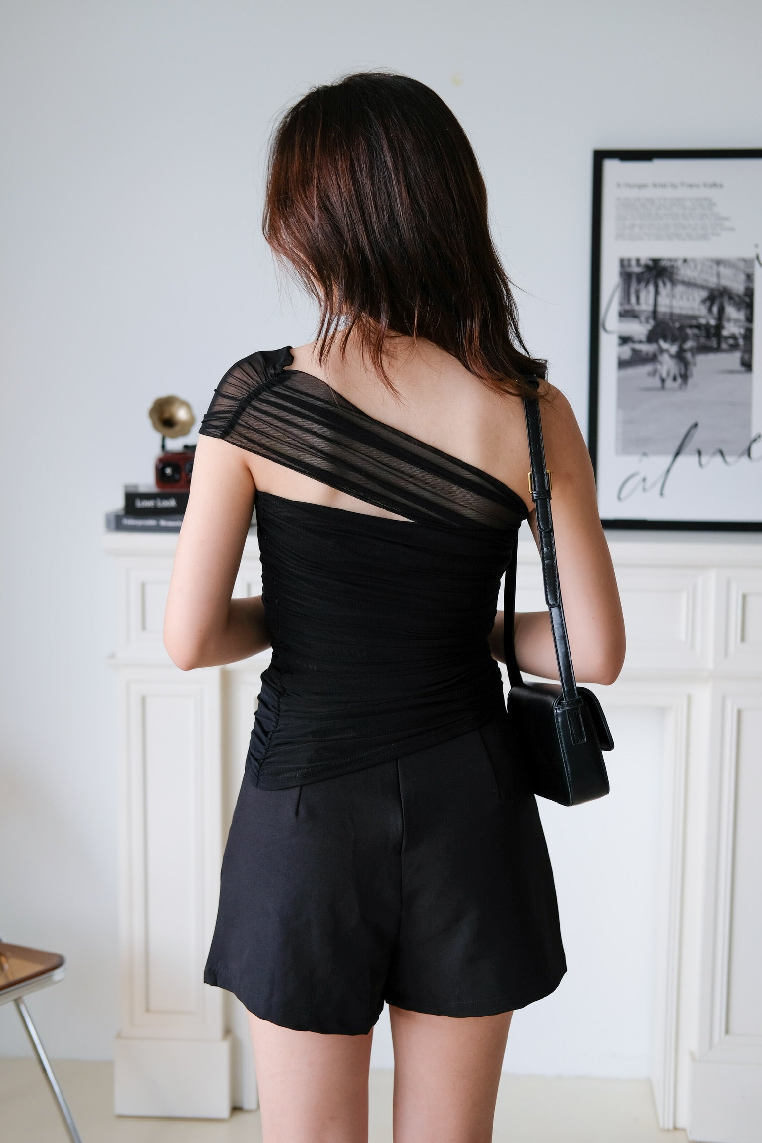 Vesper Toga Bodycon Chiffon Top (Black)