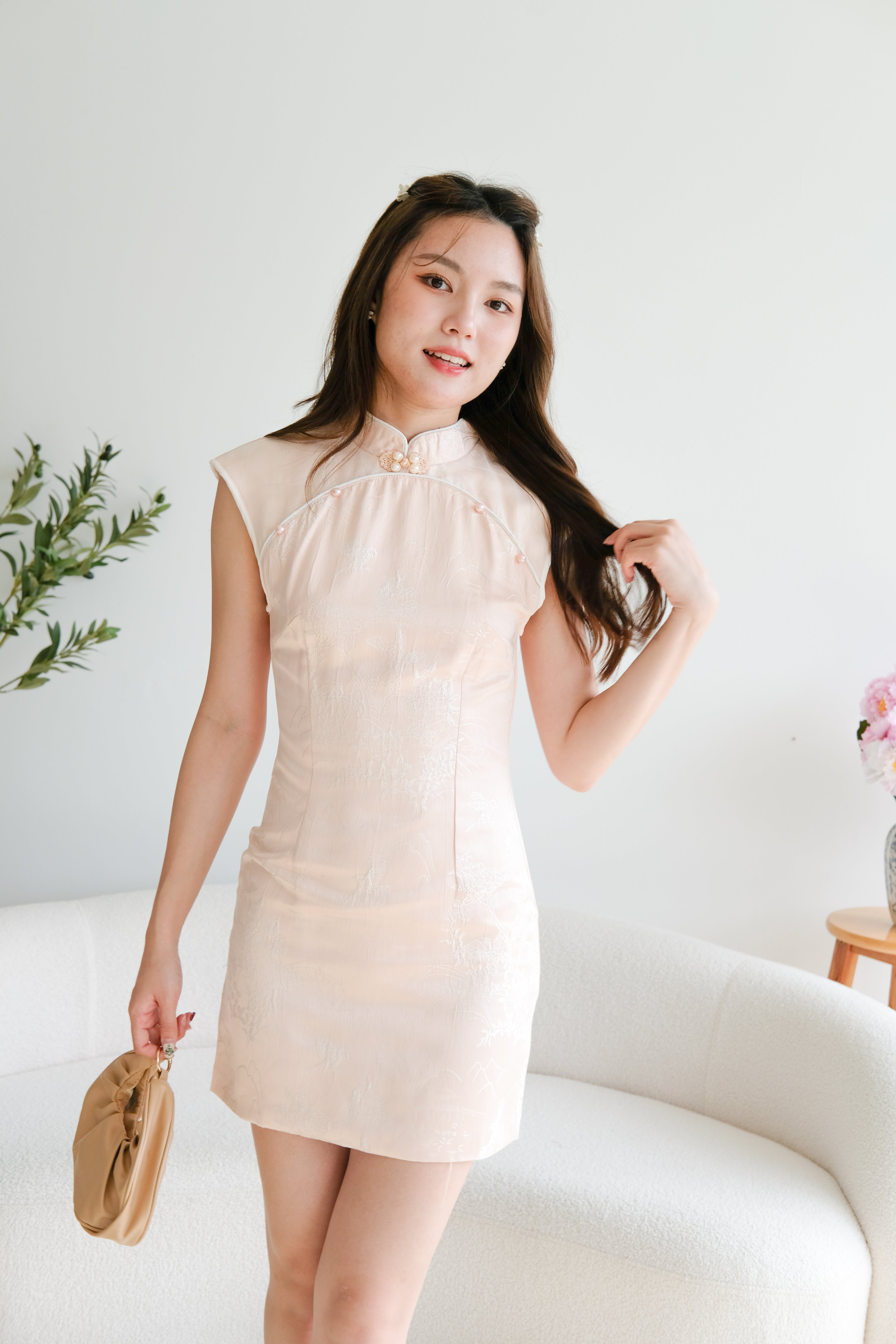 Meng Yao Floral Cheongsam (Salmon Pink)