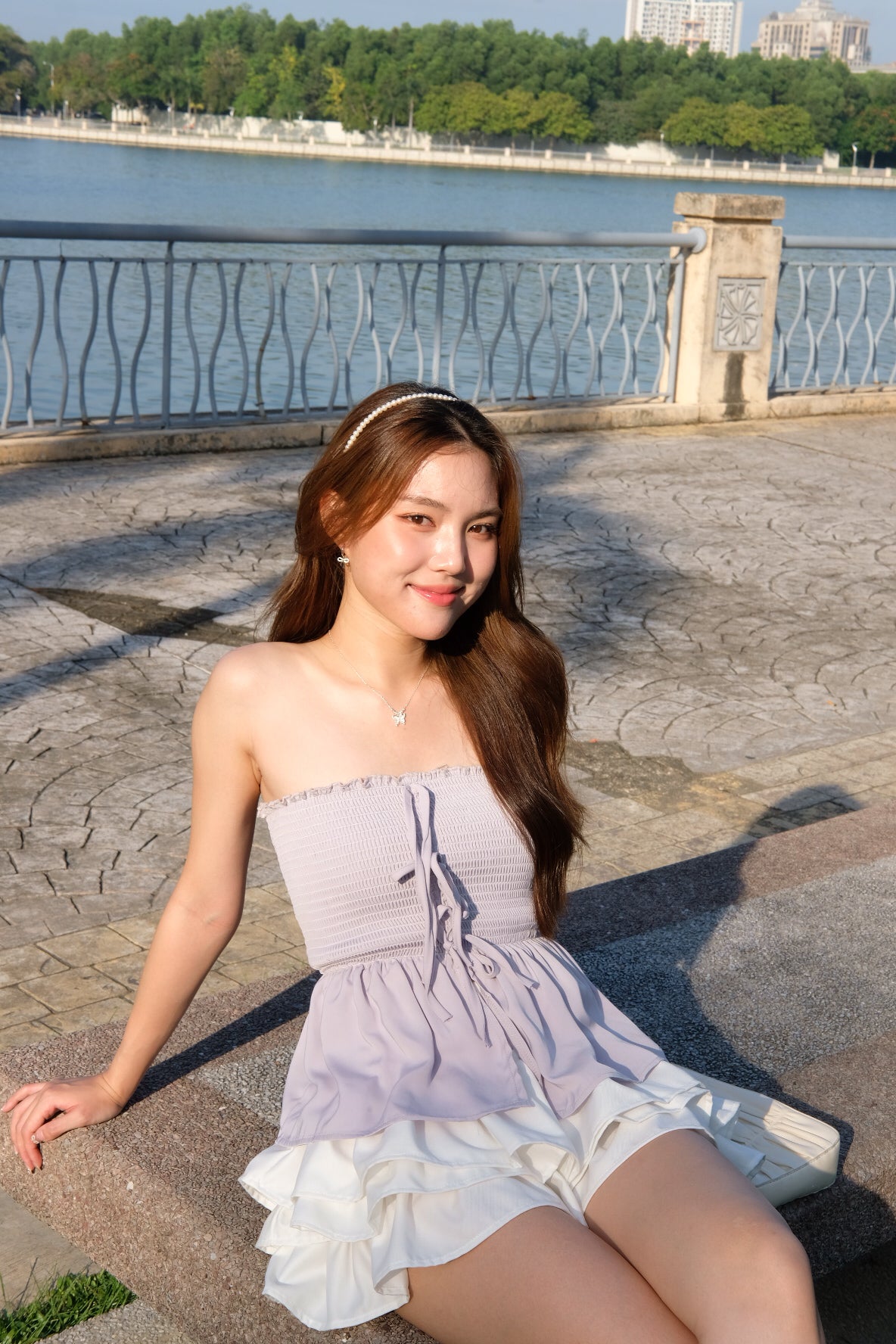 Althea Smocked Bow Tube Top (Purplish Grey)