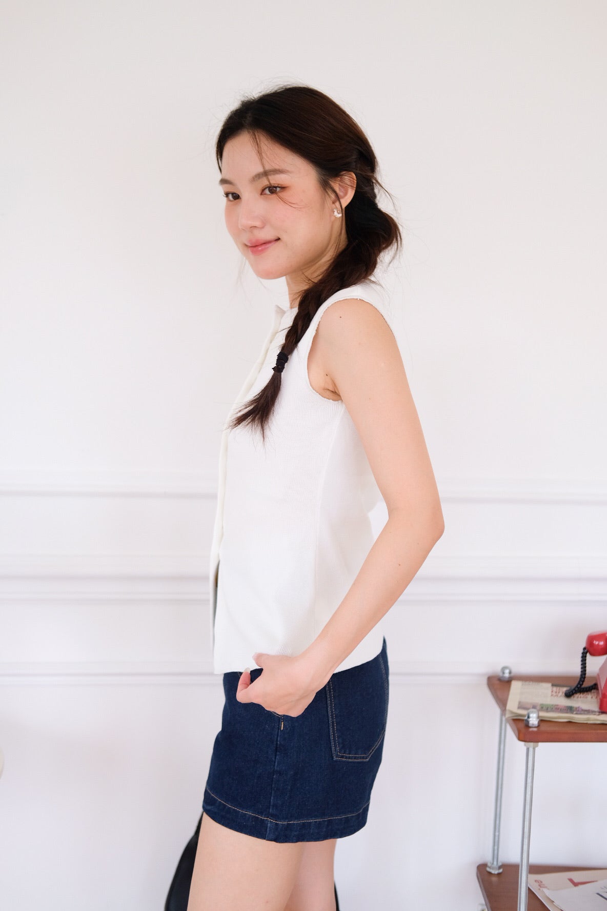 Alden Button Knit Tank Top (White)