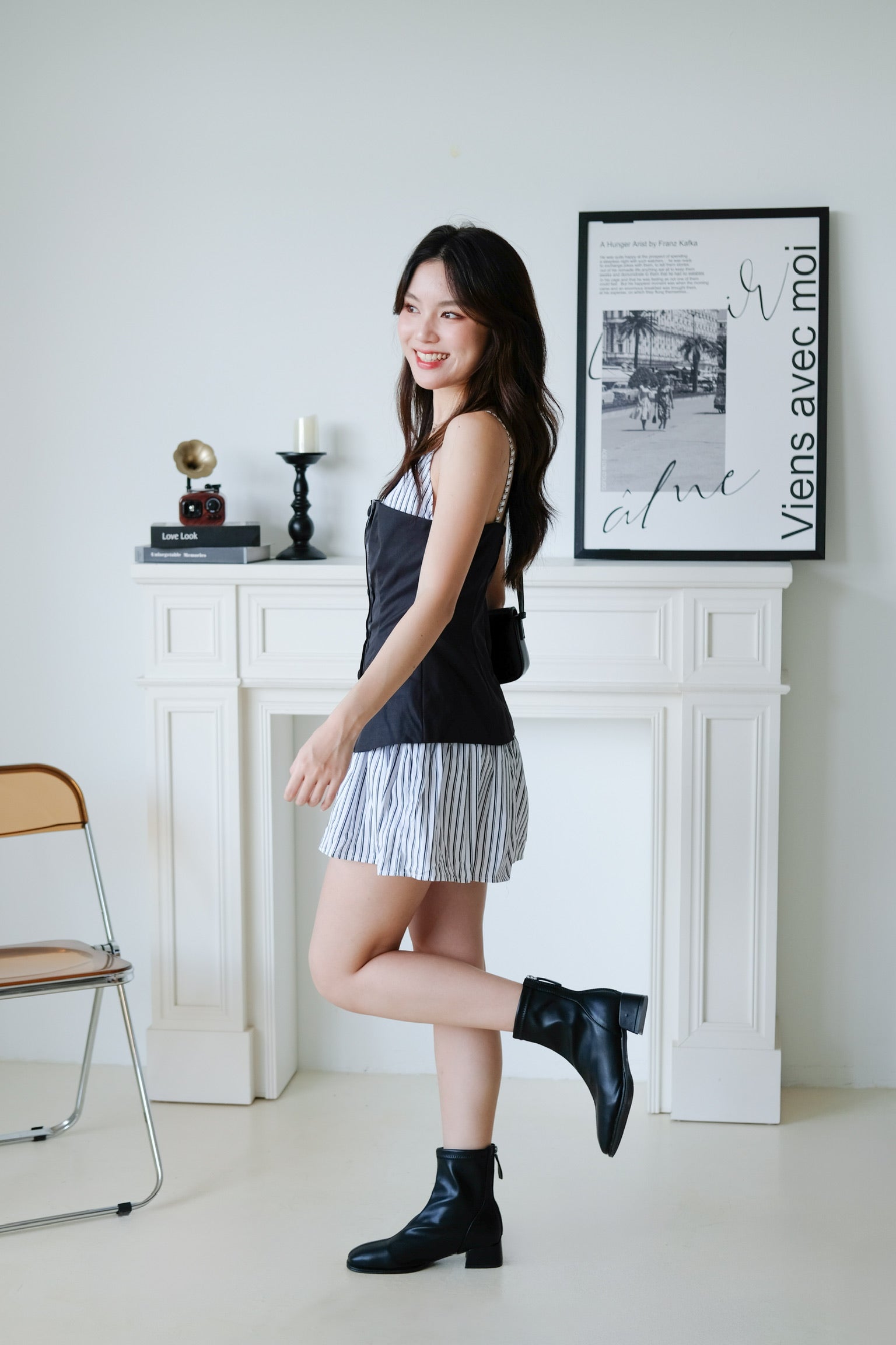 Camie Stripes Contrast Dress (Black Stripes)