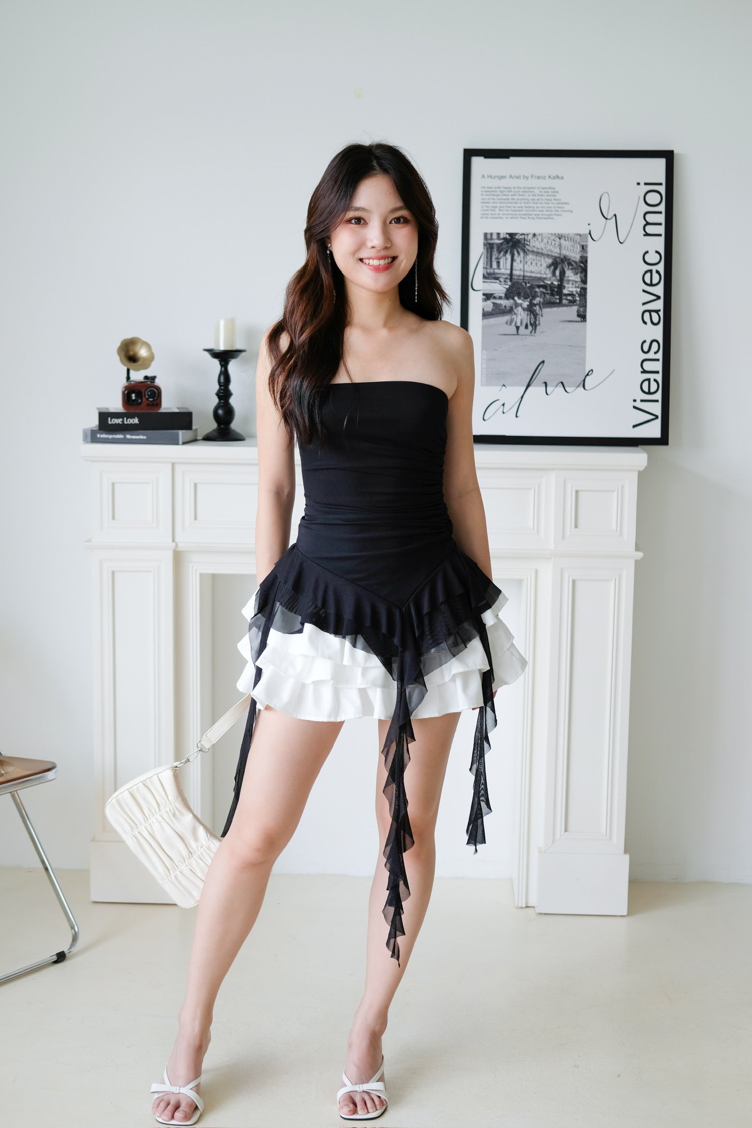 Sona Ruffle Assymetrical Tube Top (Black)