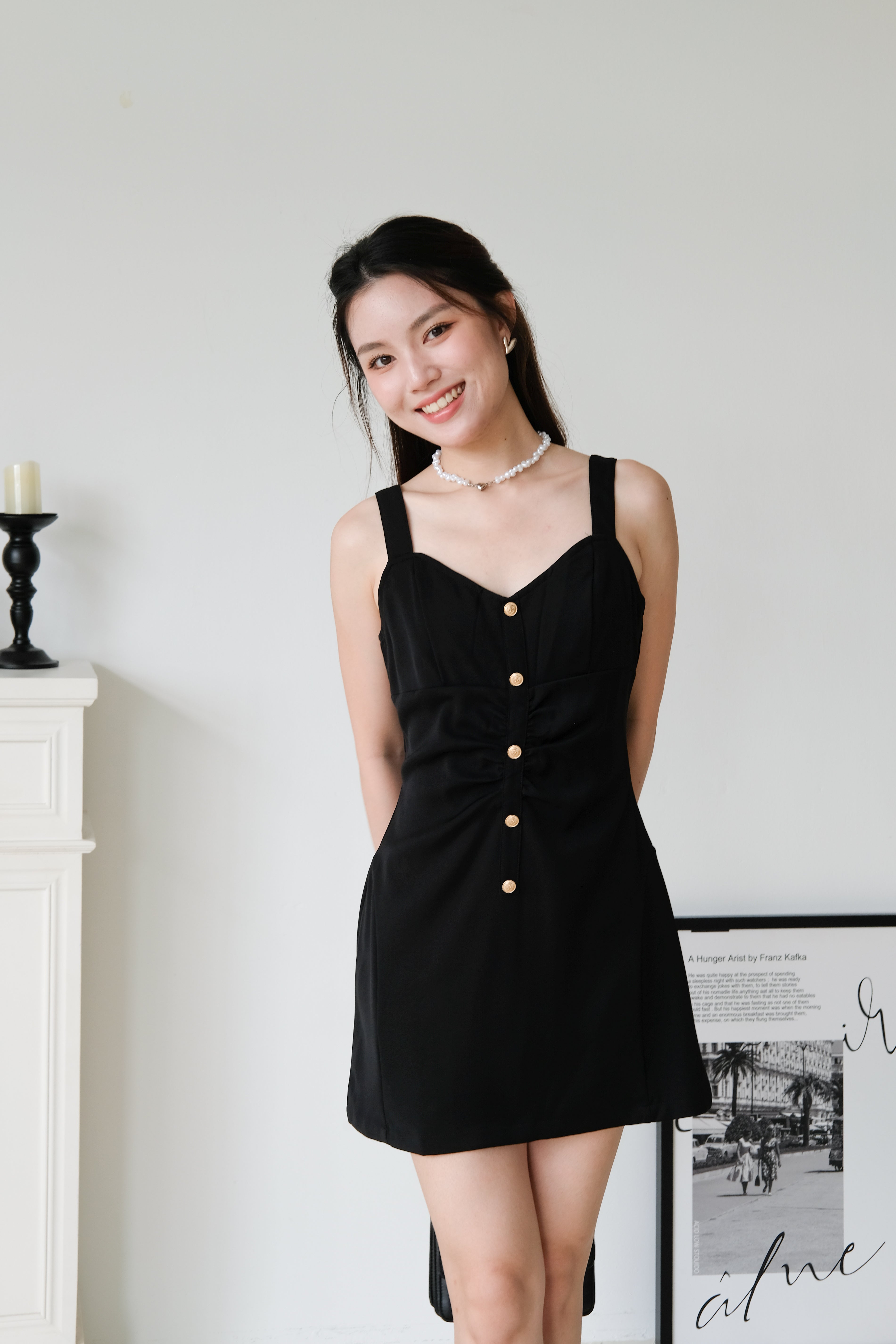 Kailey Vintage Button Dress (Black)