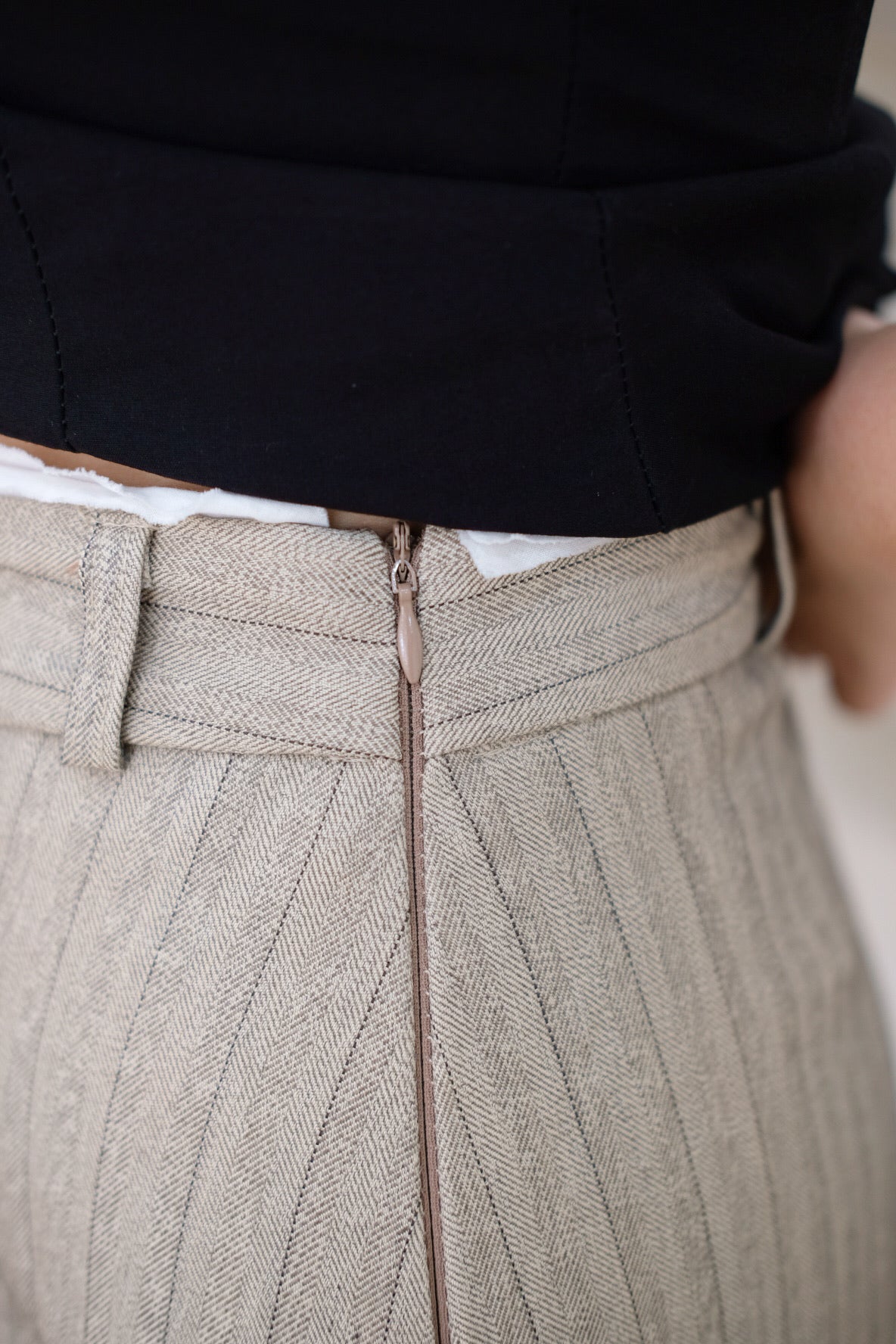 Light Brown Striped Mini Skirt