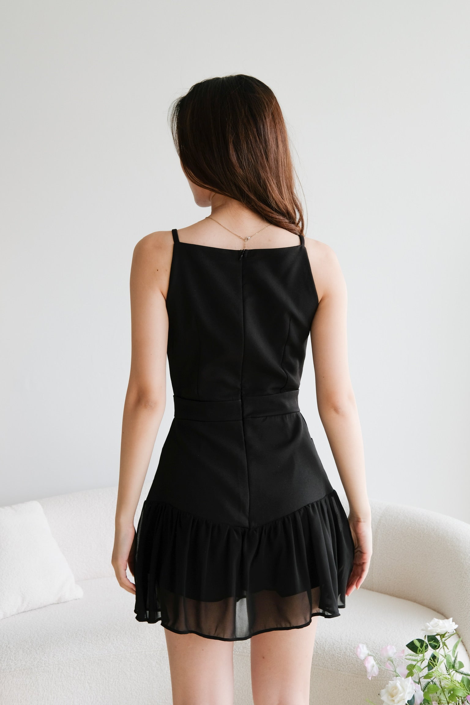 Jerlene Boatneck Ruffle Romper (Black)