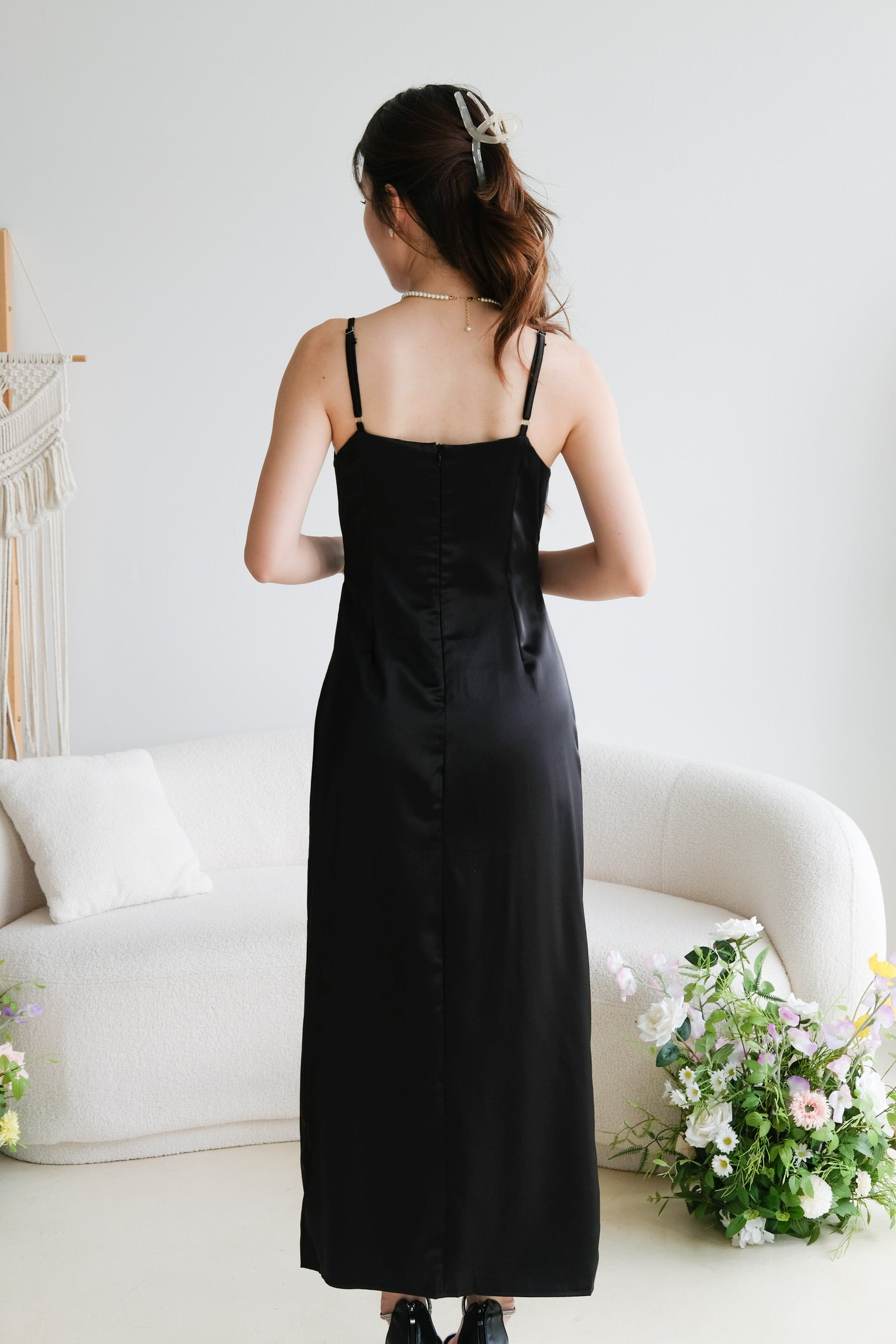 Sheryl Draped Satin Maxi Dress (Black)