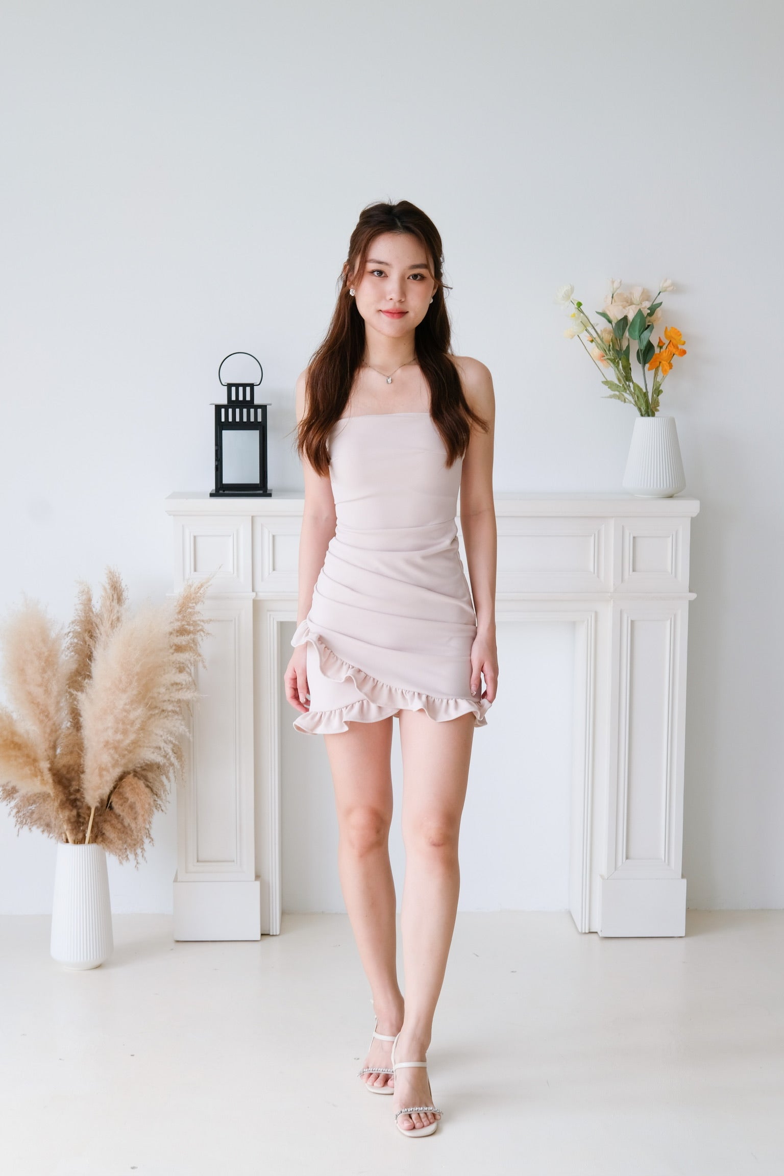 Cynthia Ruffle Tube Dress (Beige)