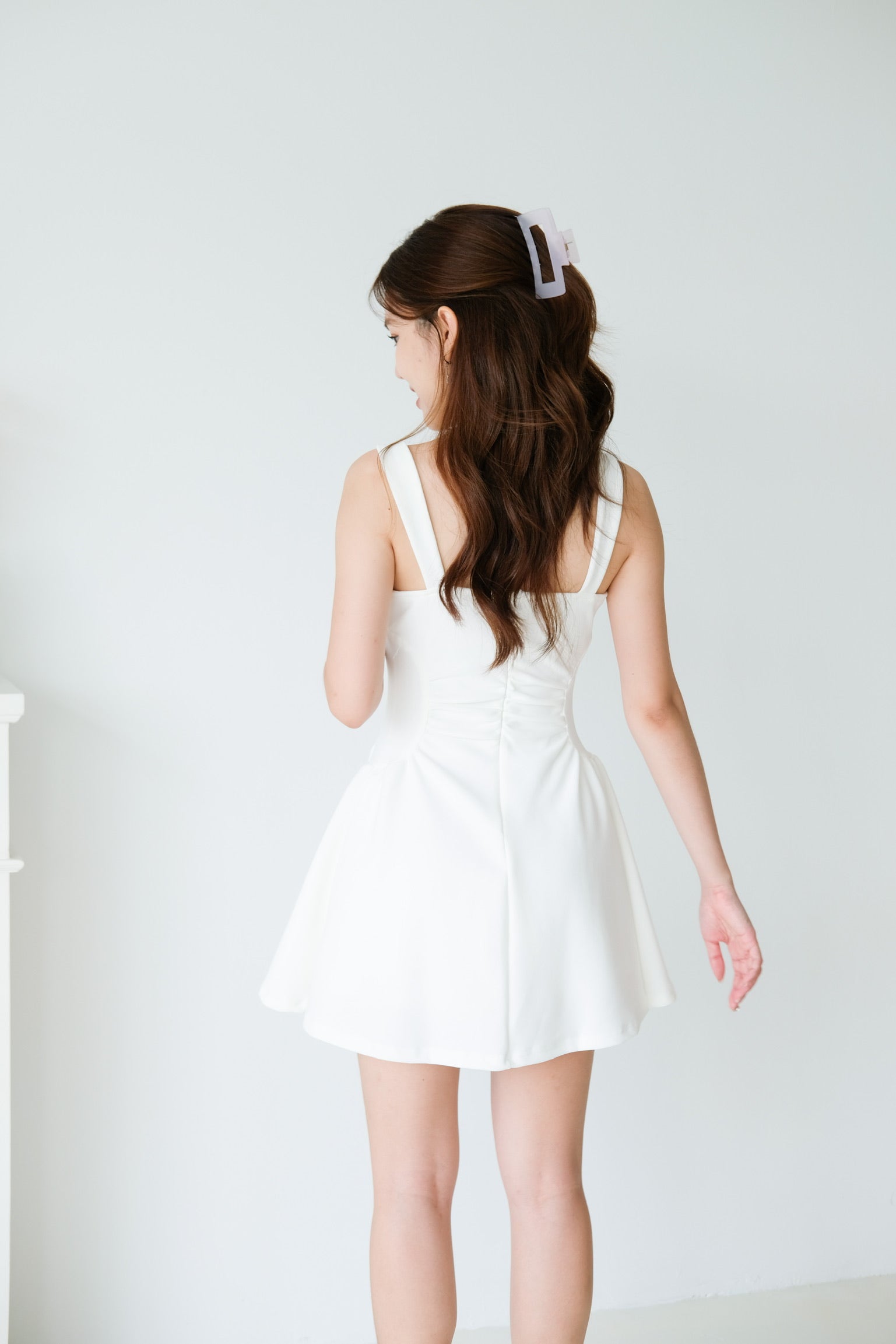 Tavia Ruched Mini Dress (White)