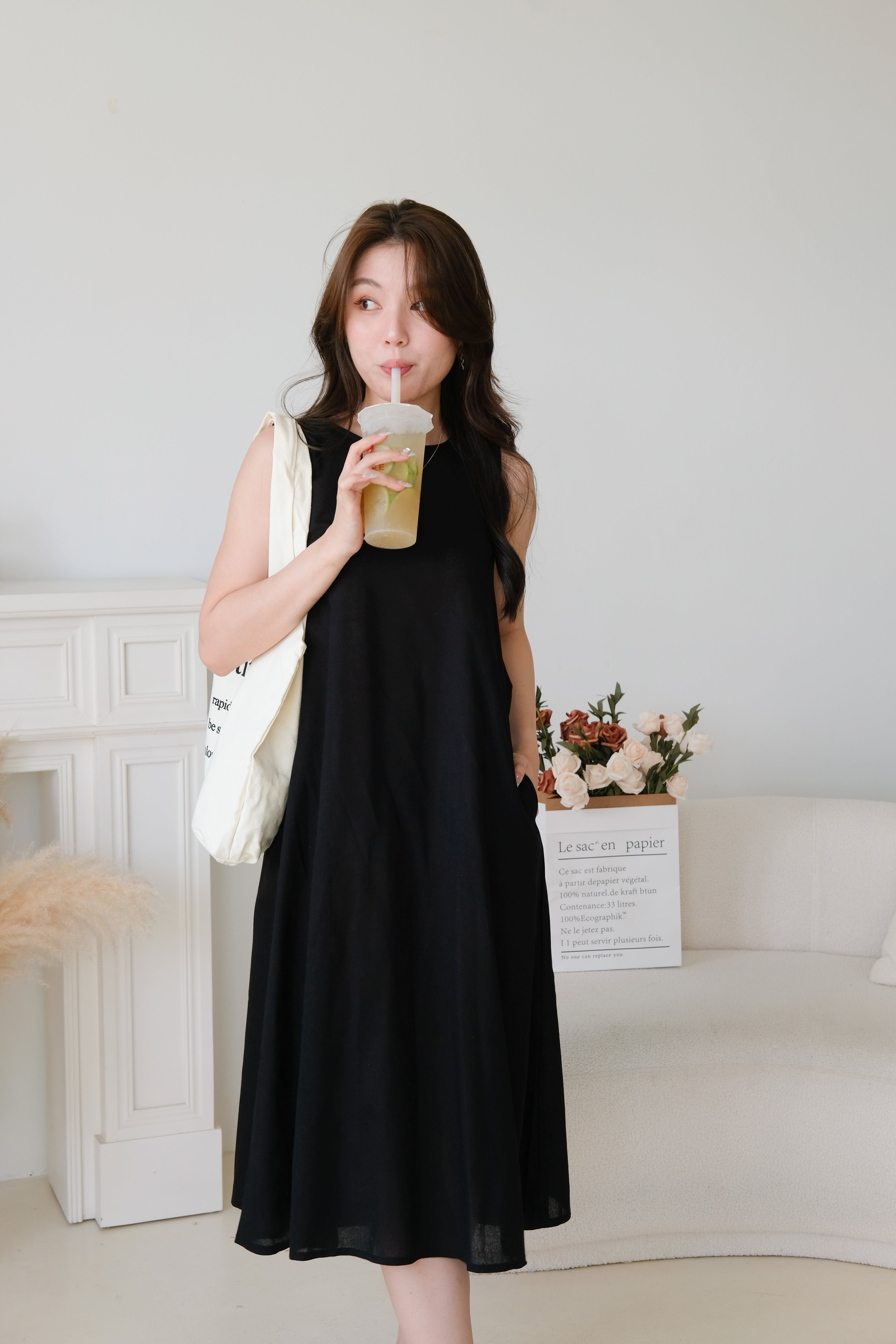 Cara Muji Column Loose Dress (Black)