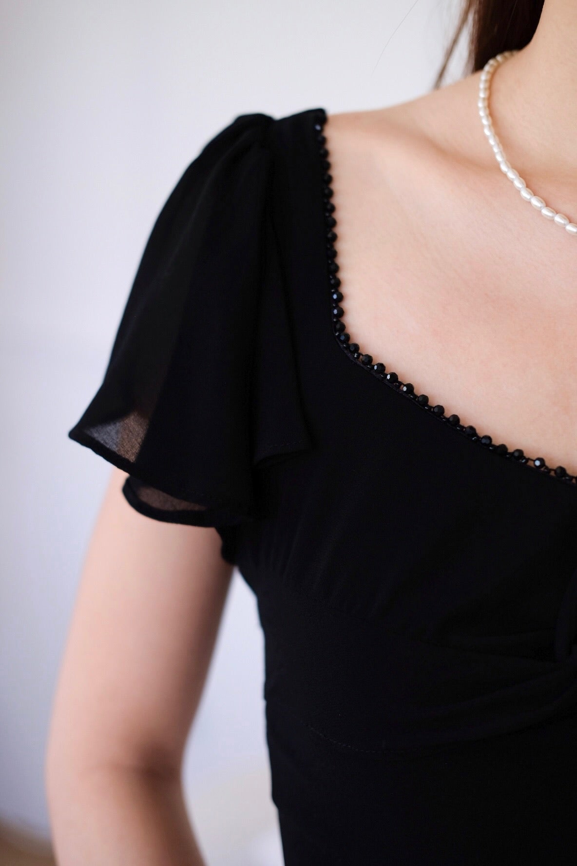 Lisette Flutter Crop Top (Black)