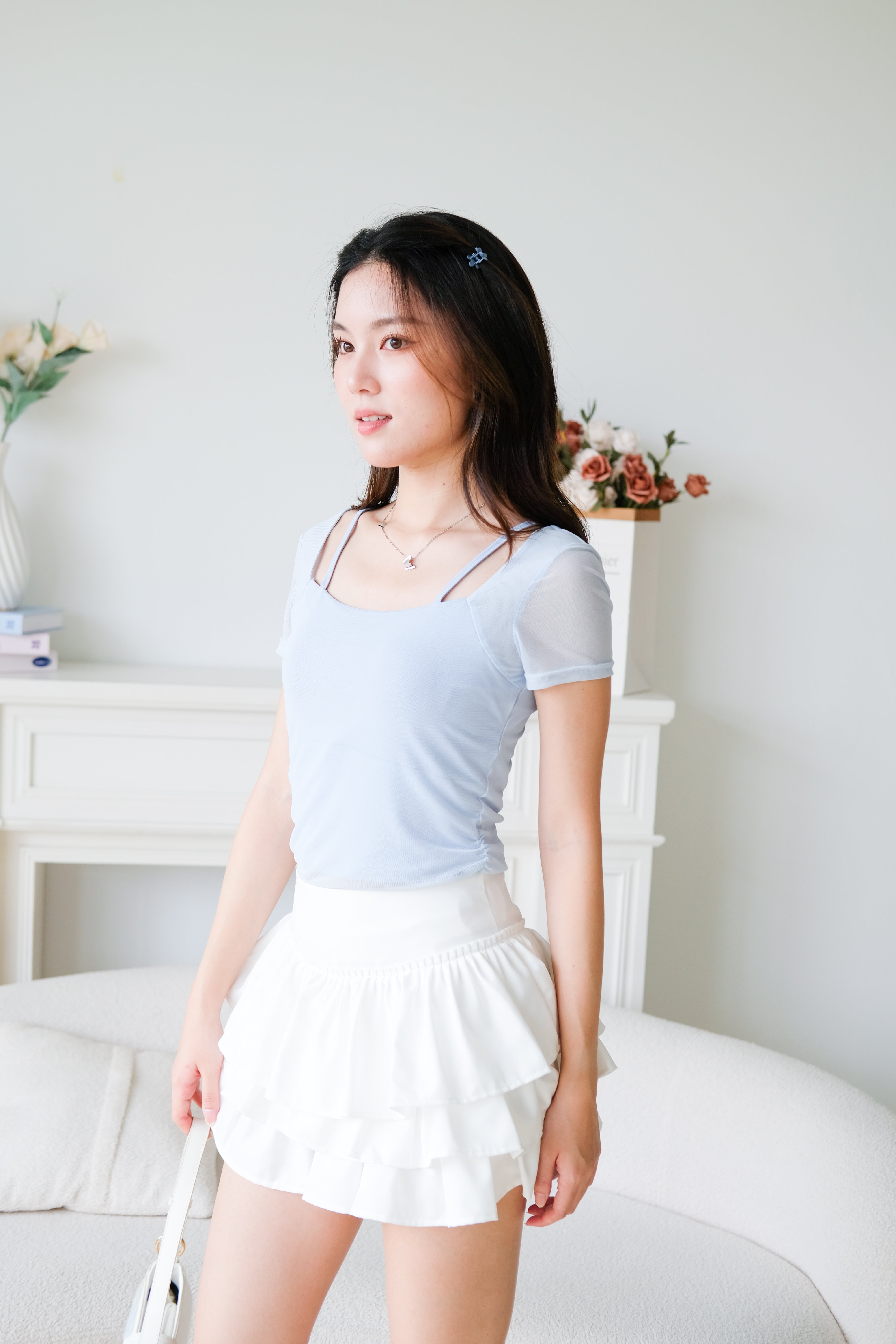Giana Mesh Stretchy Padded Top (Ocean Blue)