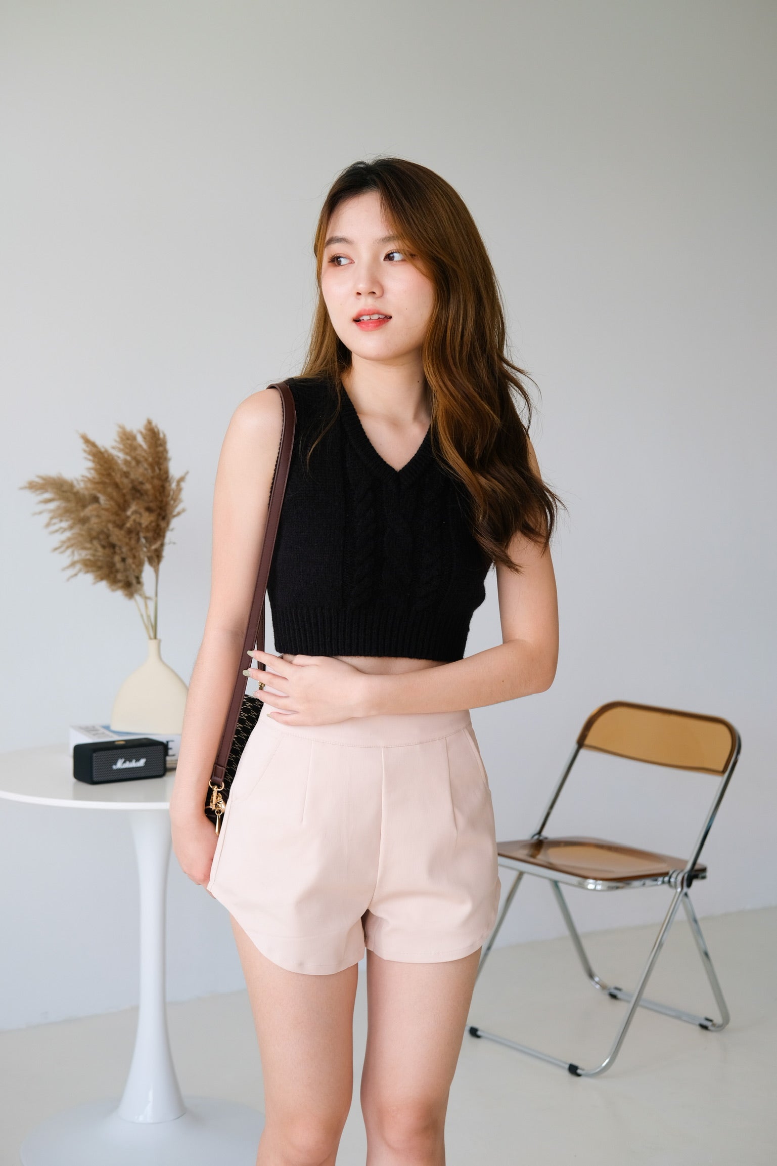 Aleena Knit Cropped Vest (Black)