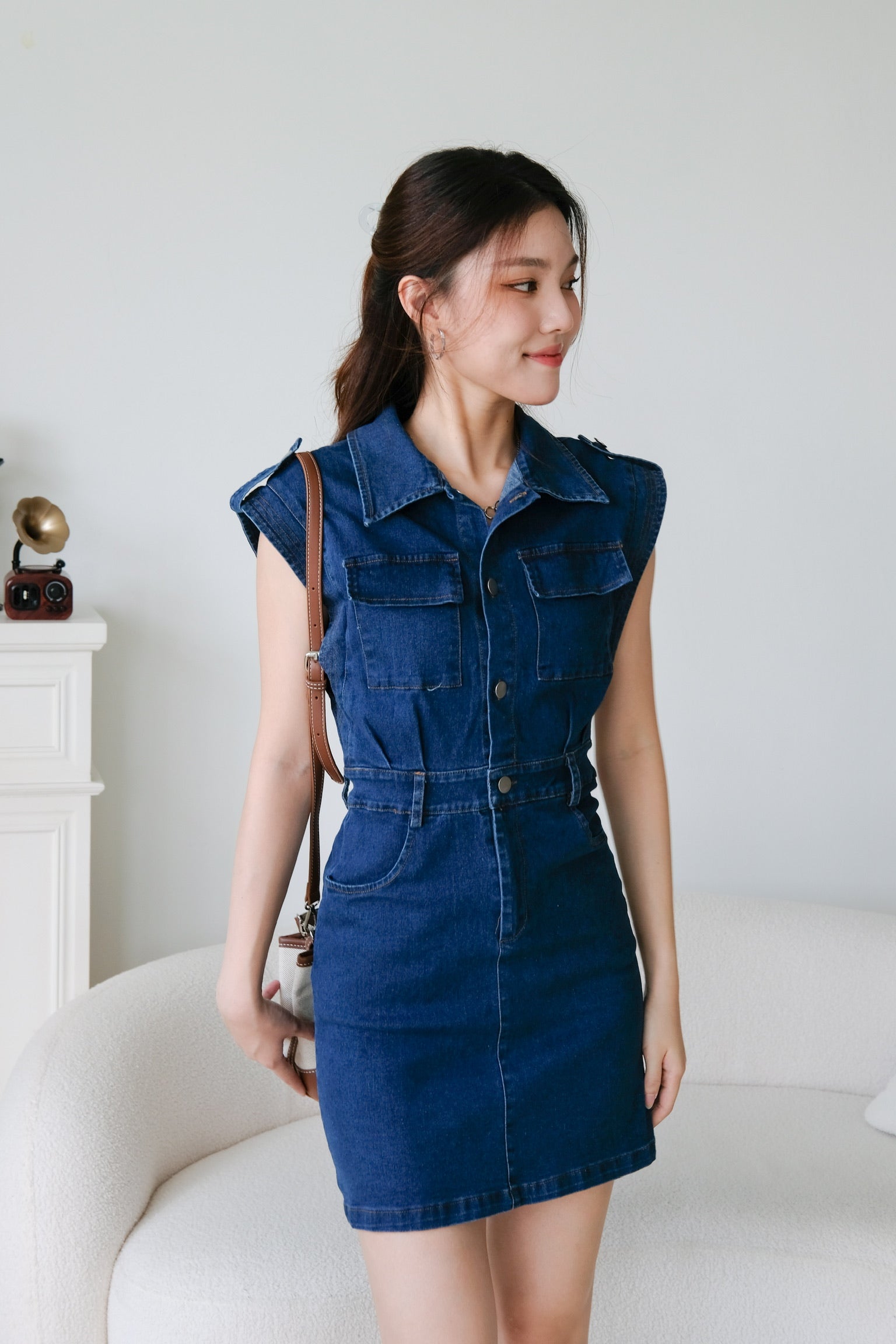 Colette Collared Denim Dress (Dark Blue)