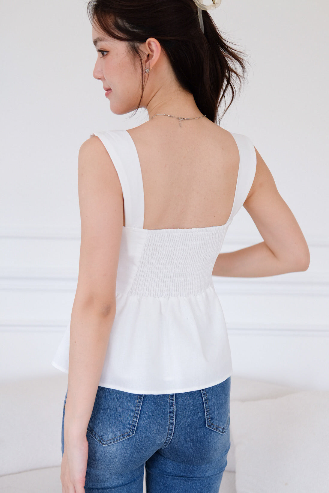 Naylie Peplum Front Slit Top (White)