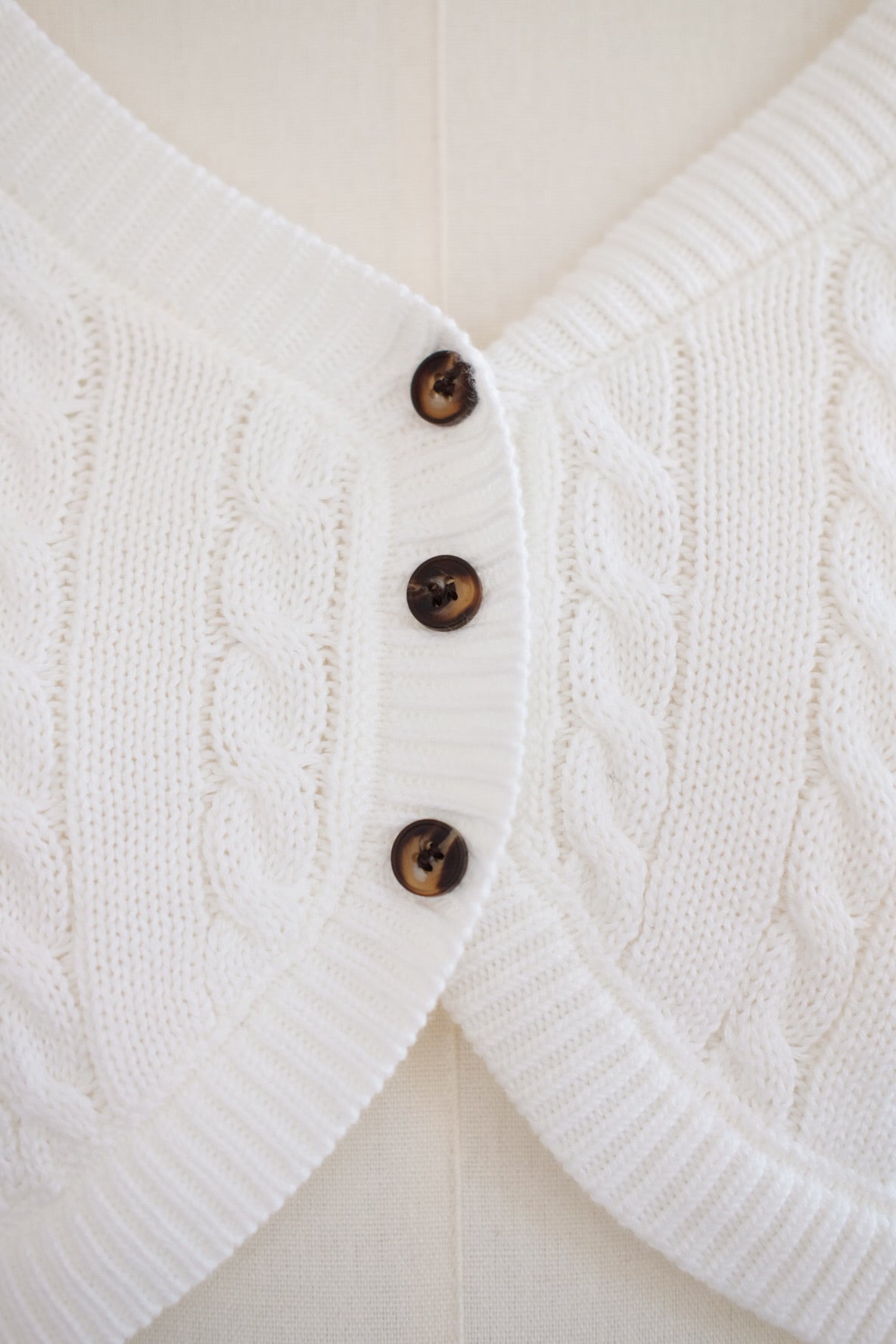 White Knit Long Sleeves Button Top