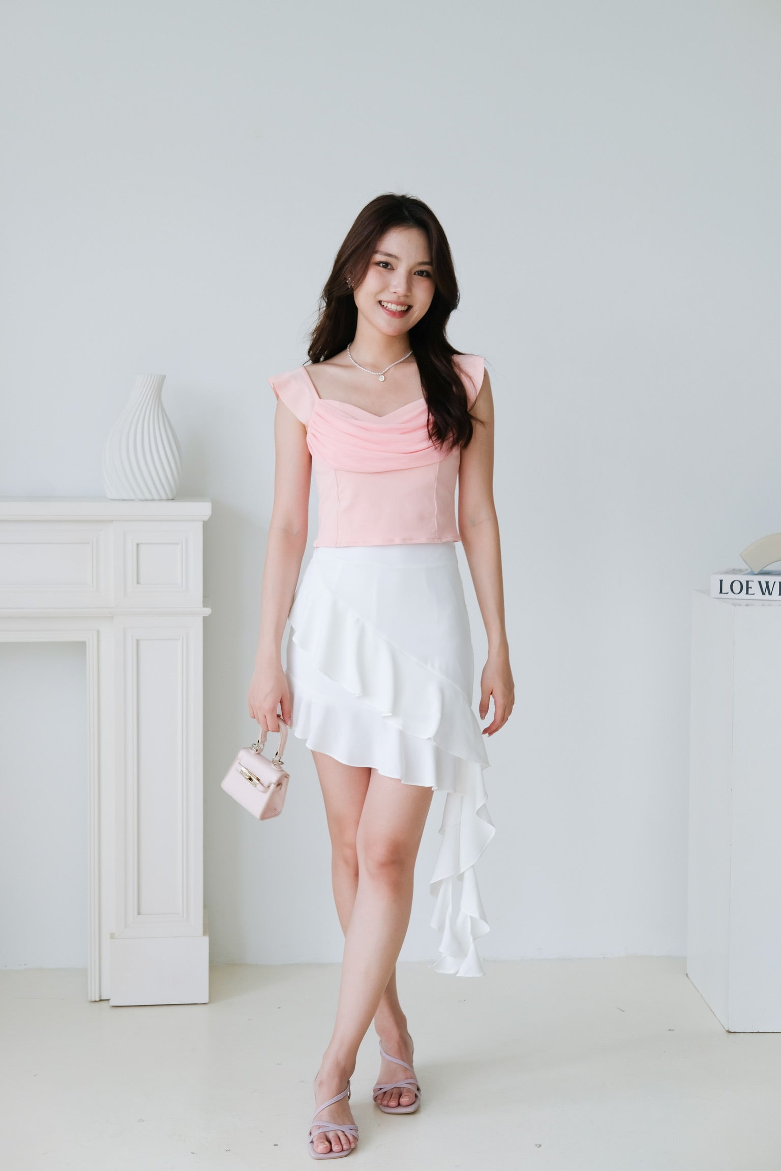 Aurora Ruched Drape Crop (Peach Pink)