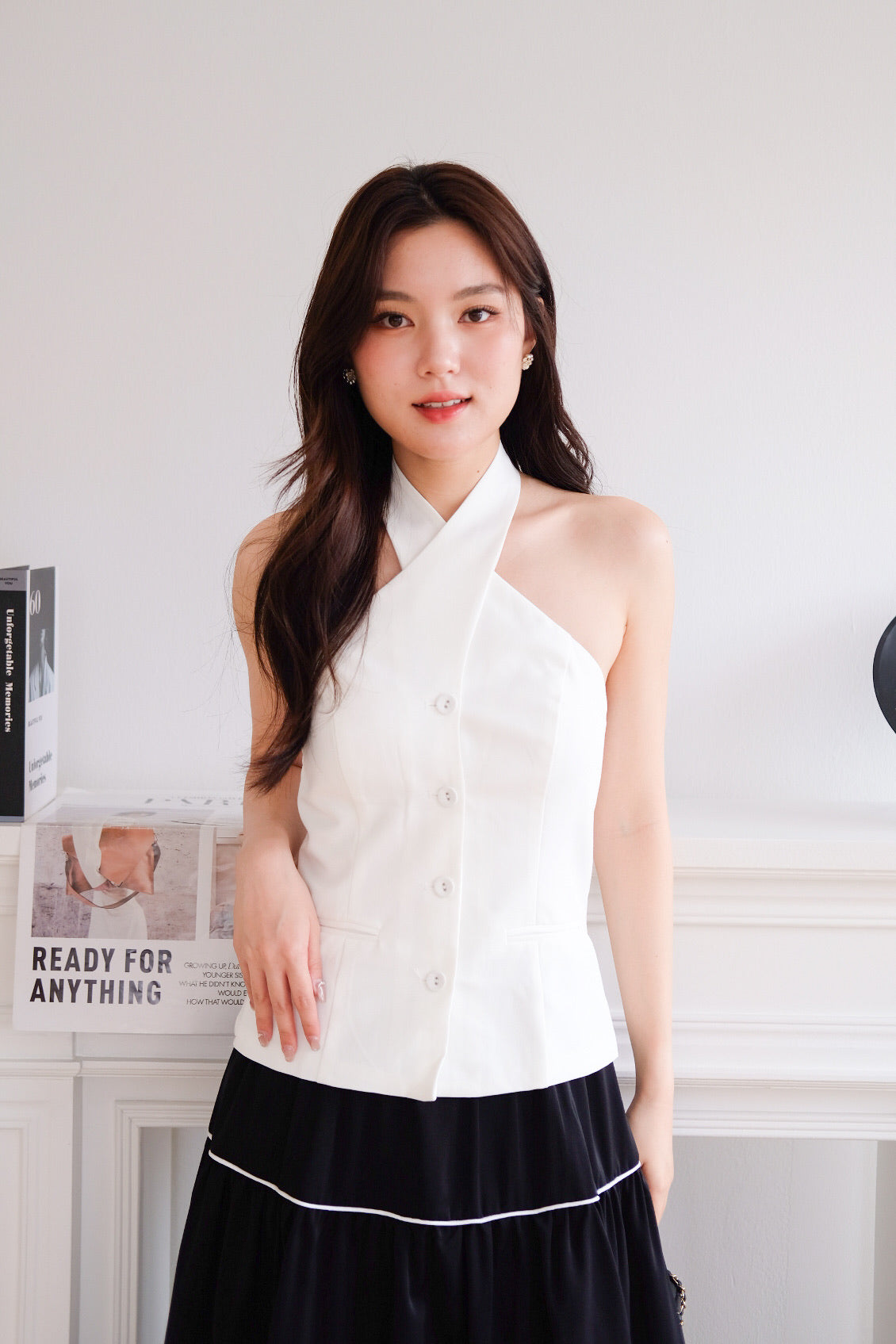 Angie Criss Cross Padded Top (White)