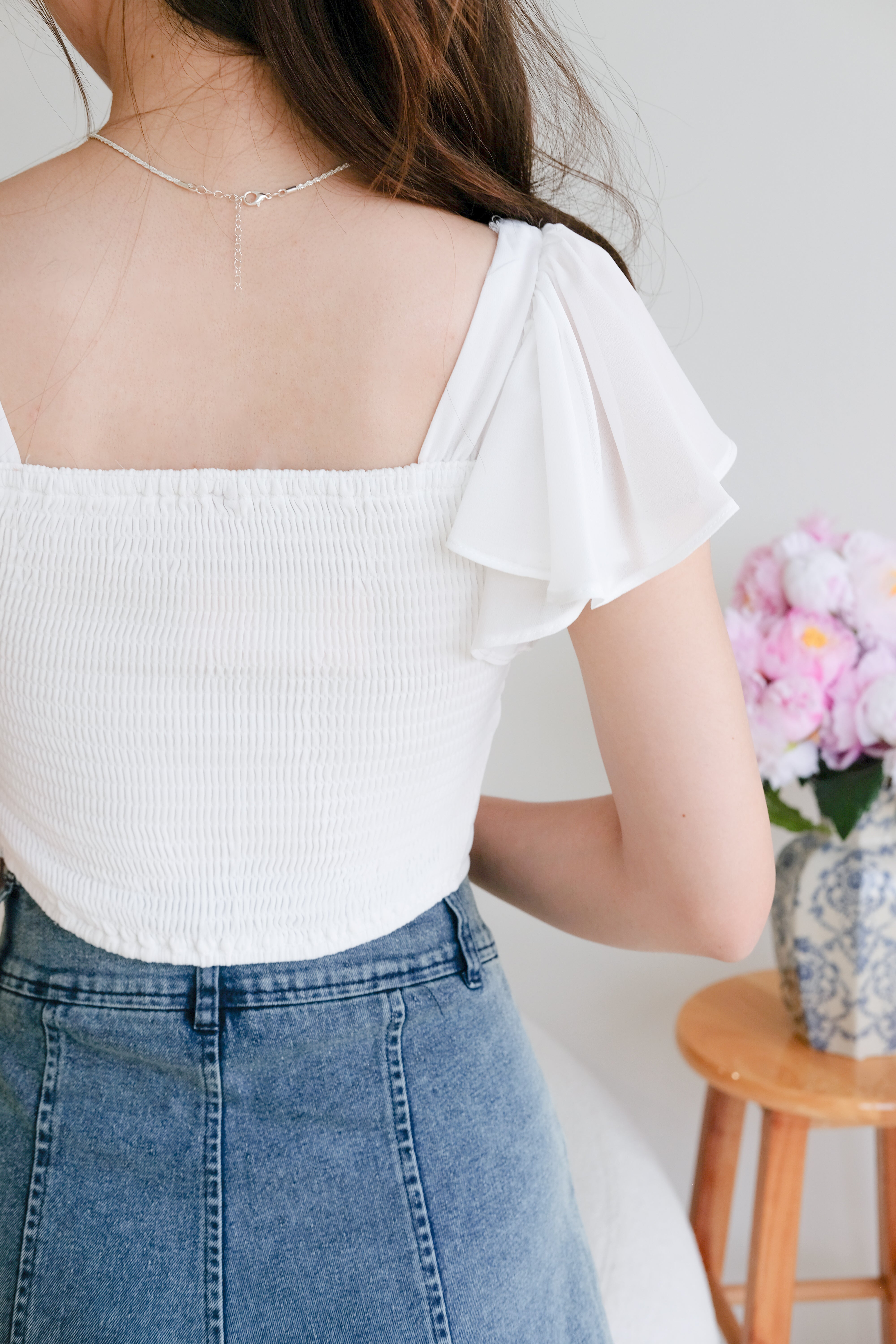 Lisette Flutter Crop Top (White)