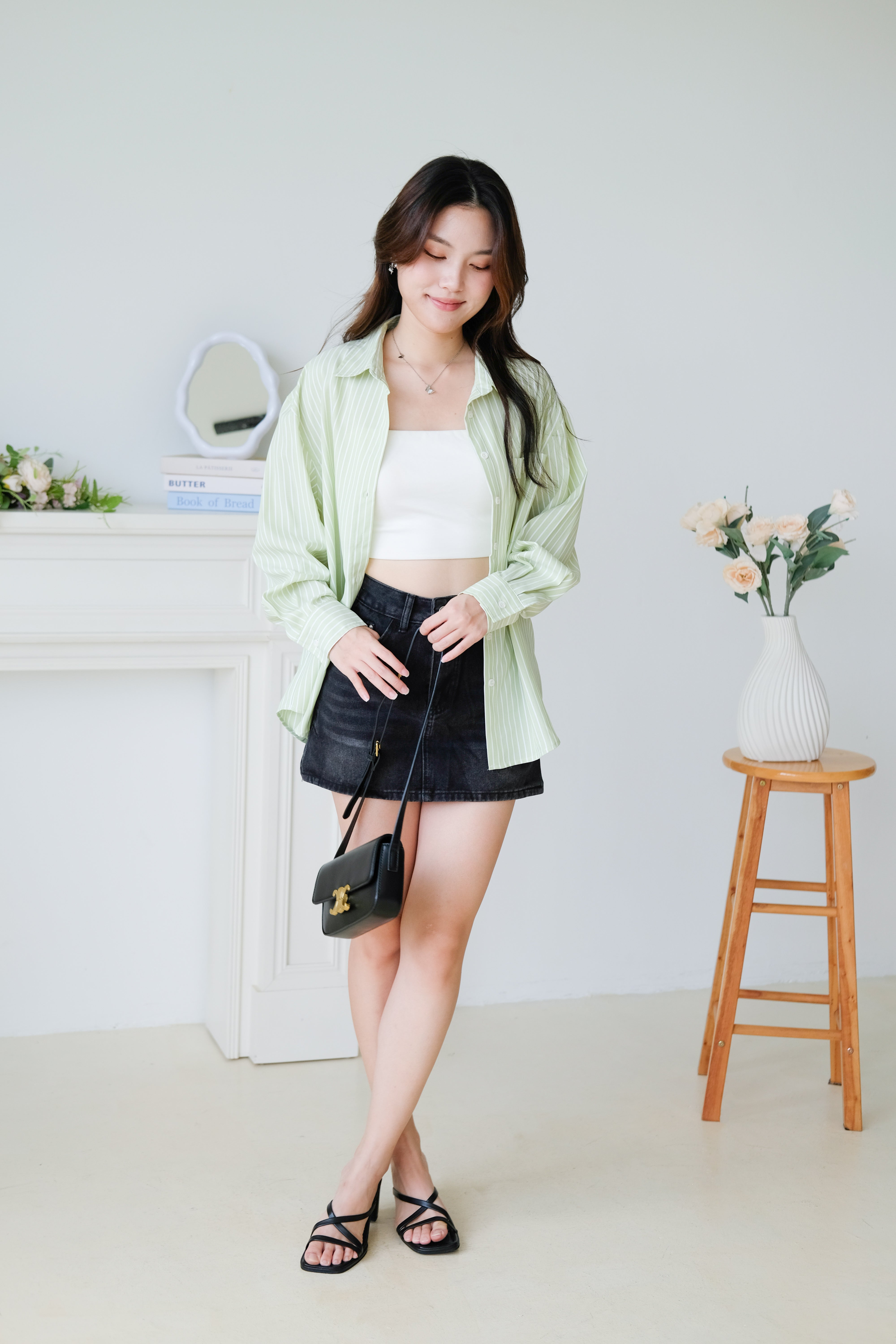 Wayne Stripes Boyfriend Shirts (Apple Green)
