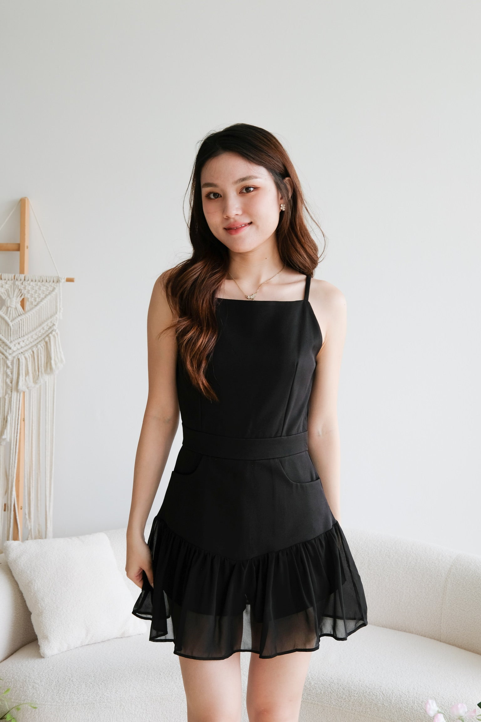 Jerlene Boatneck Ruffle Romper (Black)