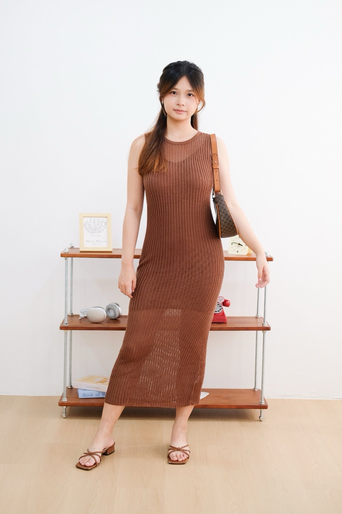 Brown Knit Bodycon Maxi Dress