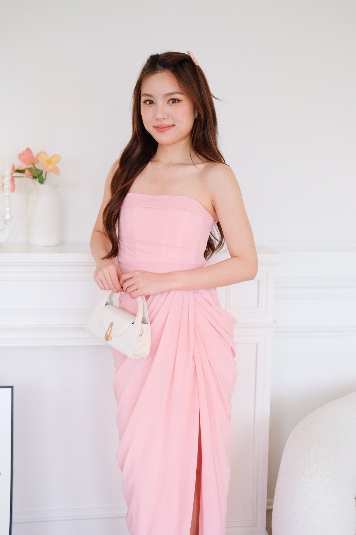 Seraphina Tube Corset Slit Maxi Dress (Pink) [ ETA 23 Oct ]
