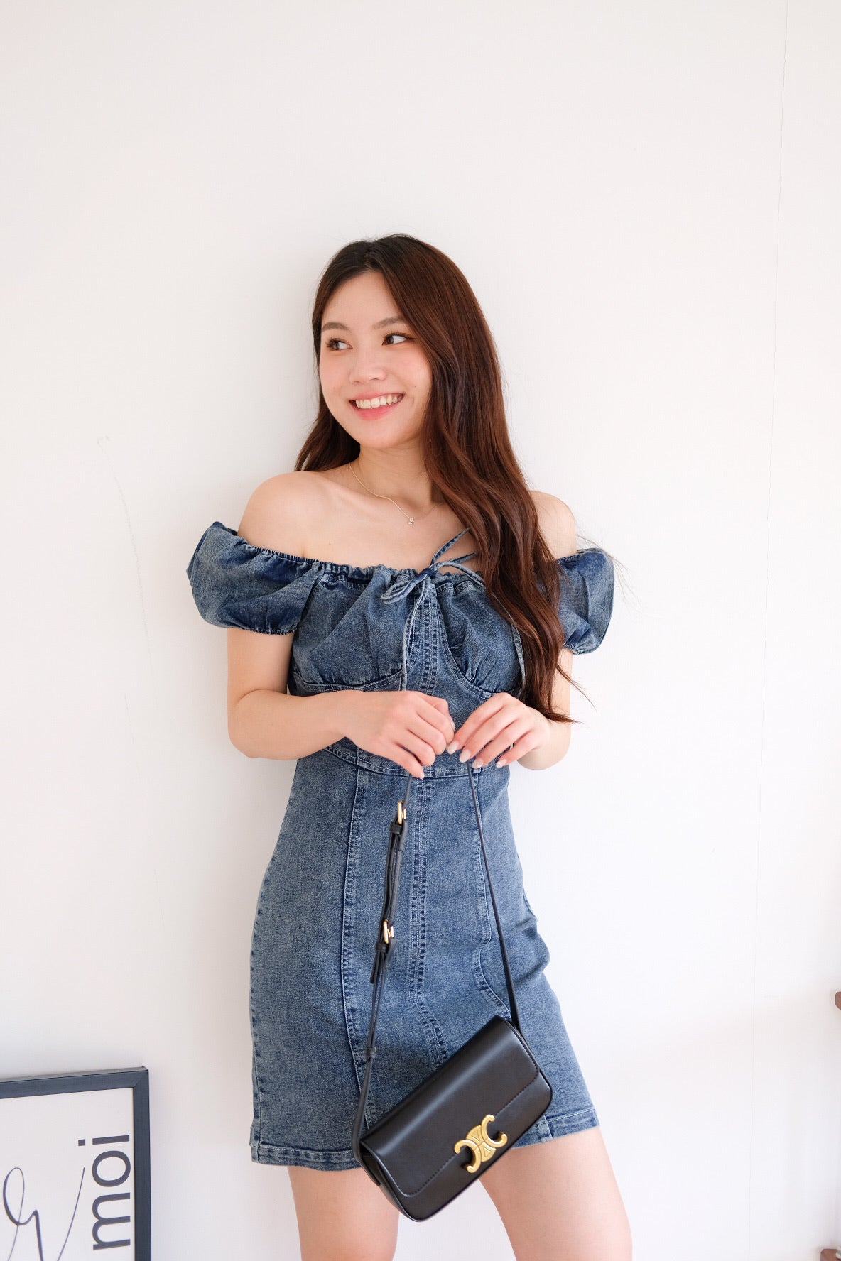 Celeste Ribbon Denim Dress (Dark Blue)