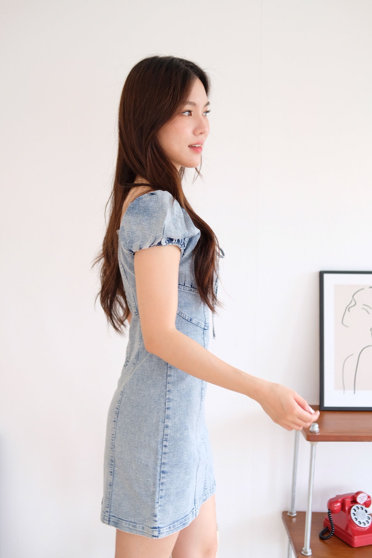 Celeste Ribbon Denim Dress (Light Blue)