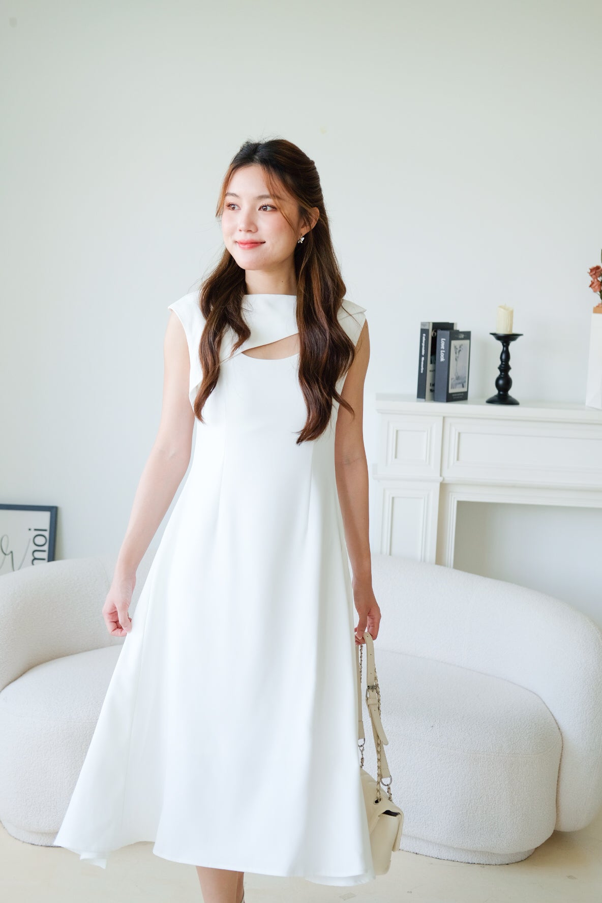 Venice Cut In Skater Maxi Dress (White)