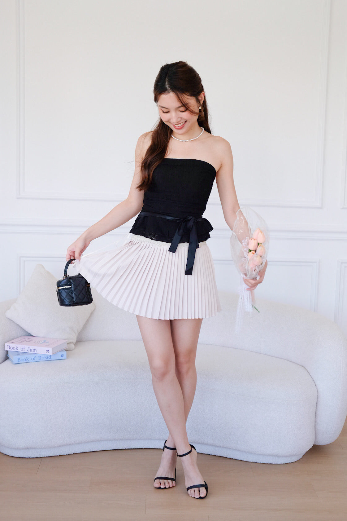 Cora Brocade Ribbon Tube Top (Black)