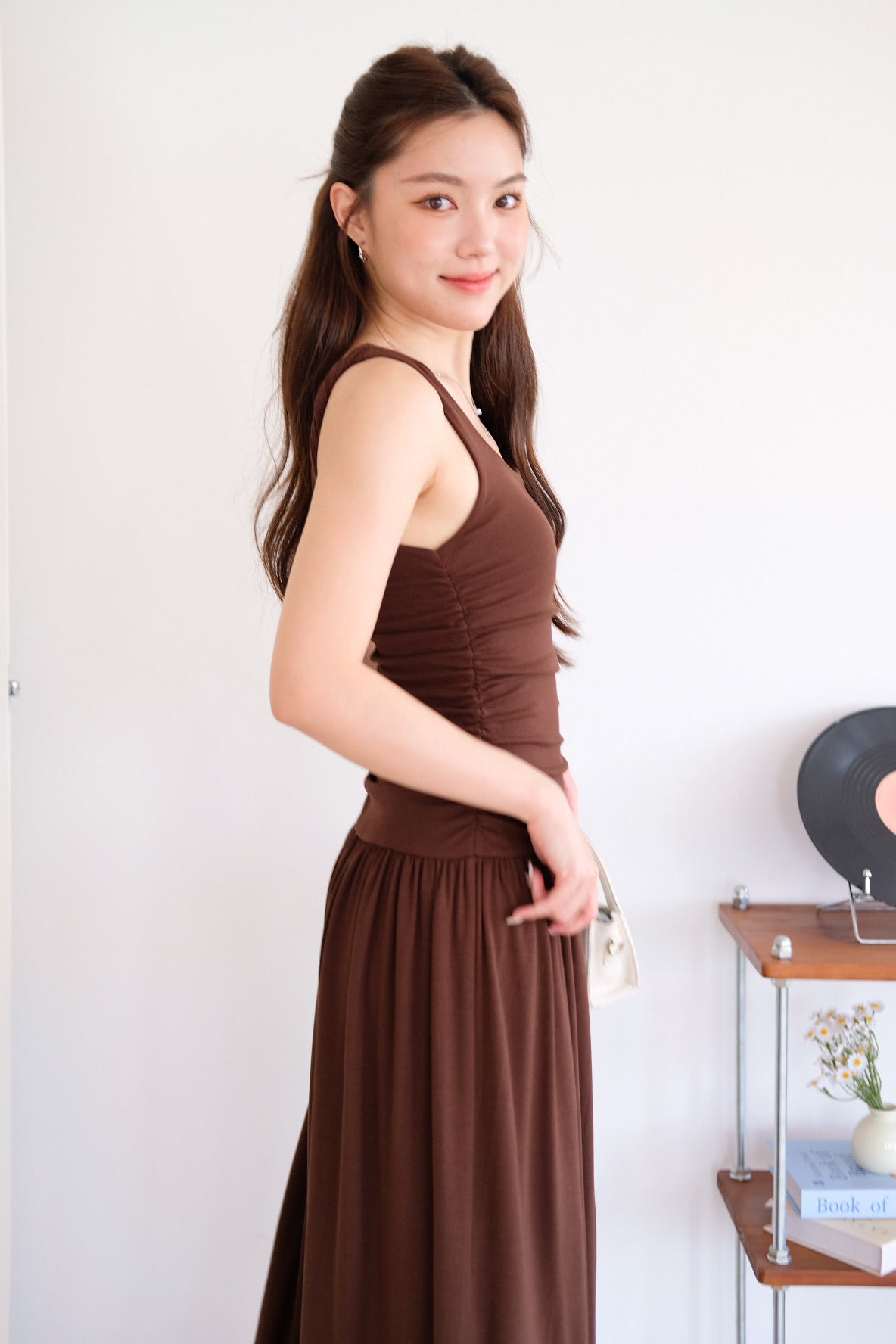Rosalyn Scoop Ruched Maxi Dress (Mocha)