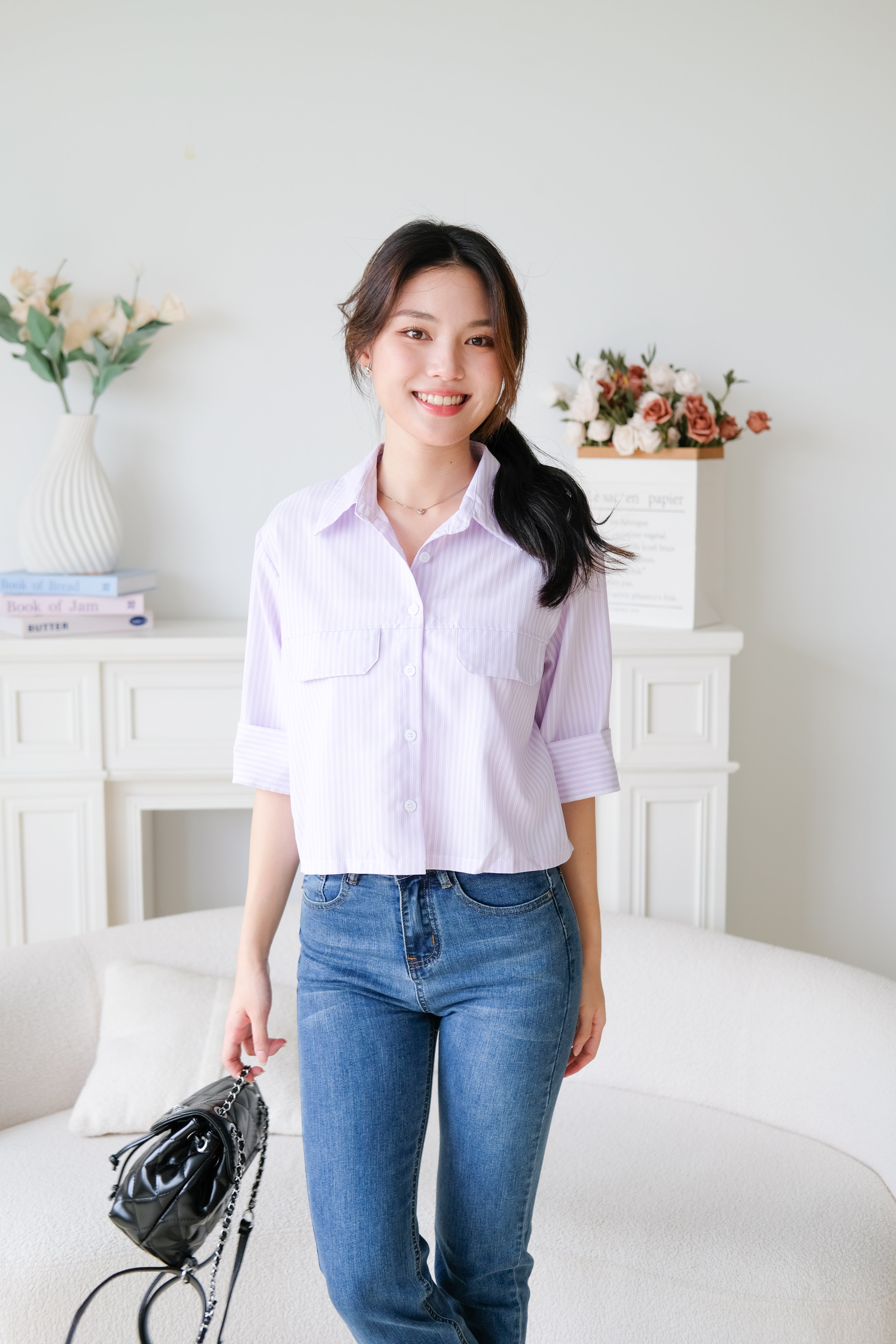 Carsen Stripes Oversized Blouse (Lilac)