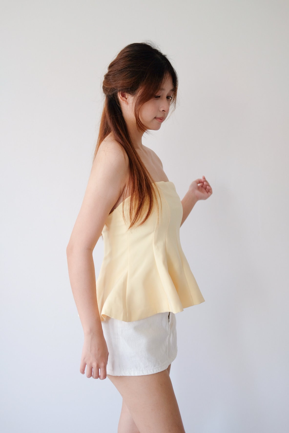 Yellow Tube Ruffle Hem Top