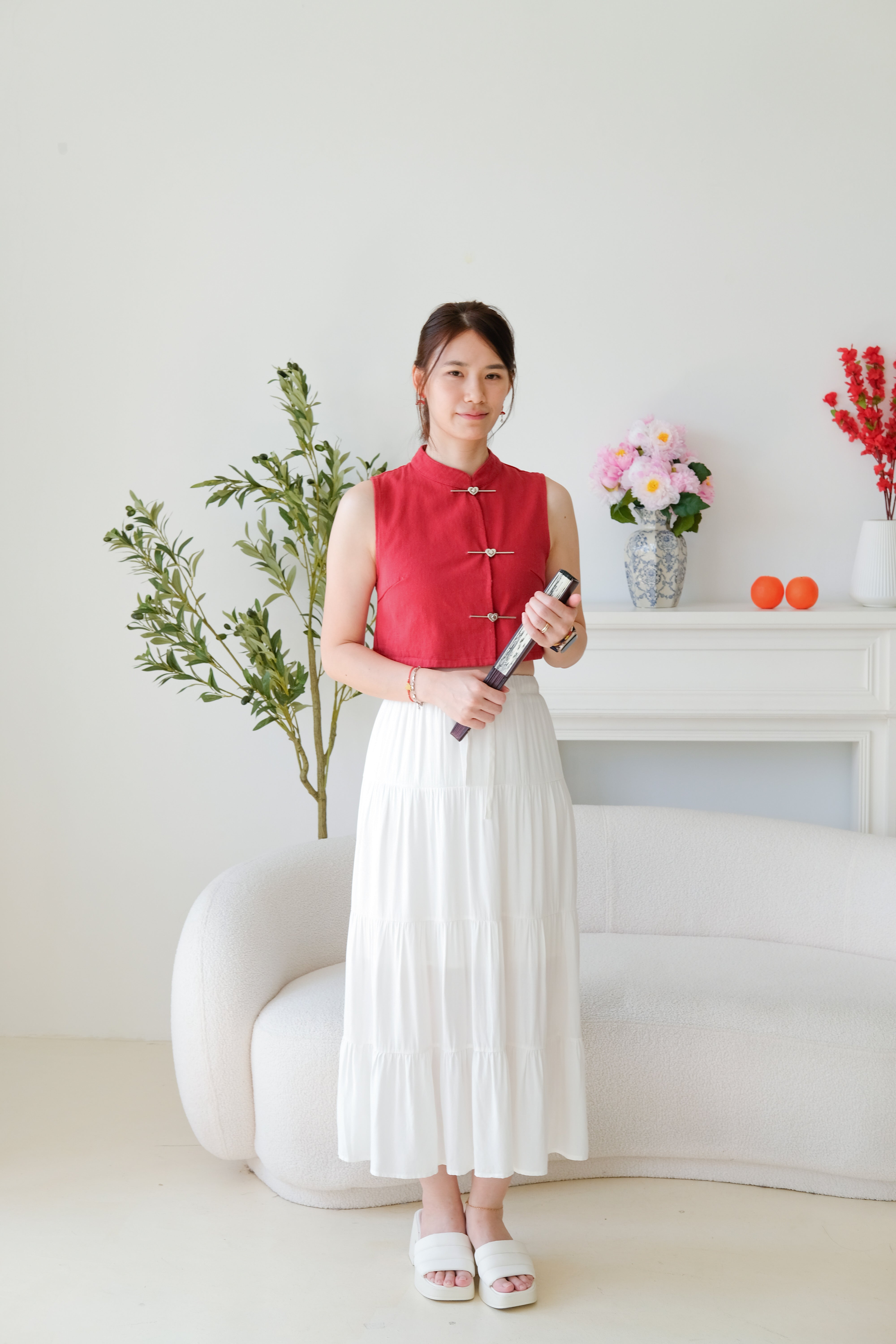 Andrea Denim Cheongsam Crop (Wine)