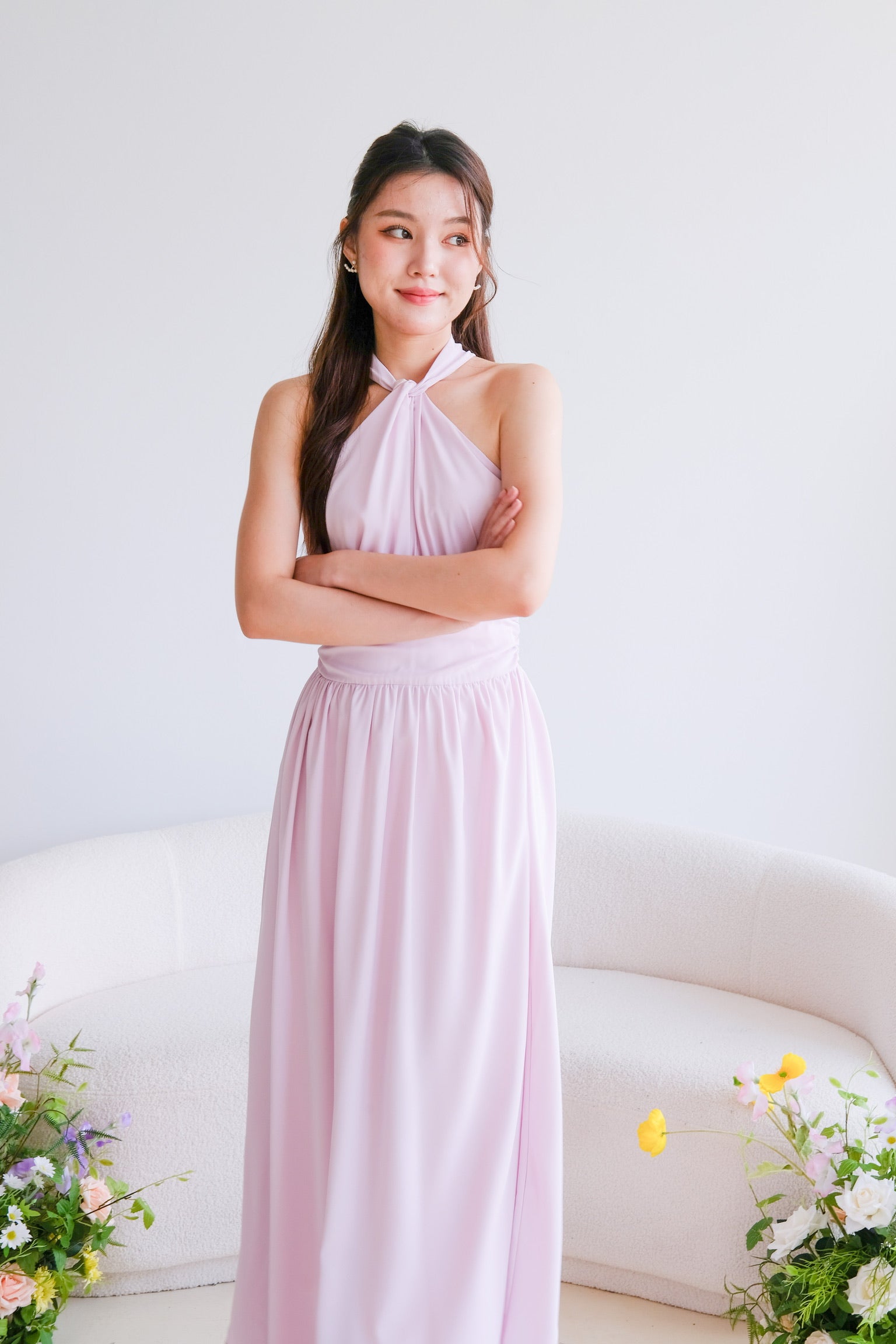 Fiona Halter Flare Maxi Dress (Peony Pink)