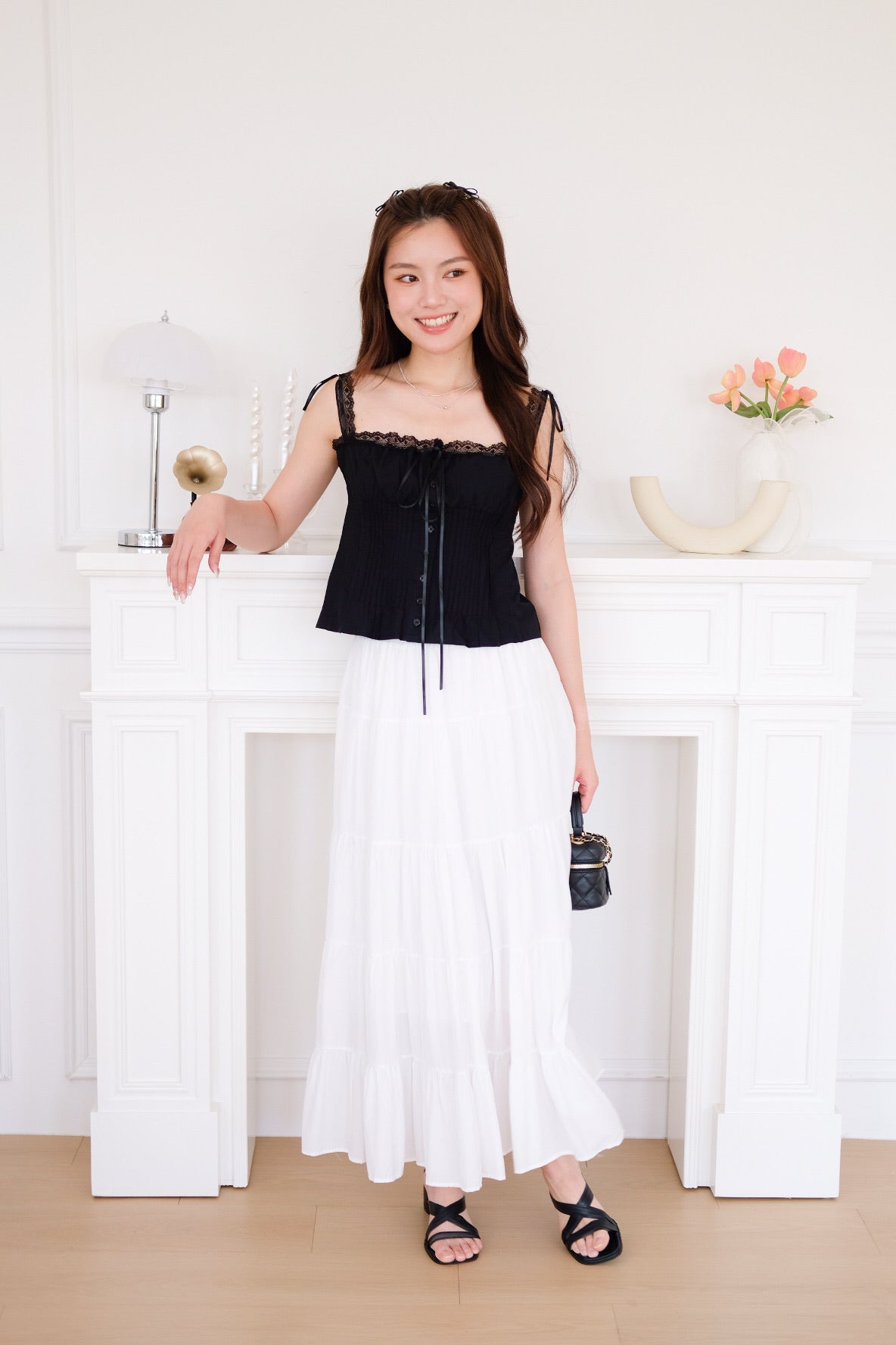 Vonnie Lace Pleated Top (Black) [ETA 12 Sept]