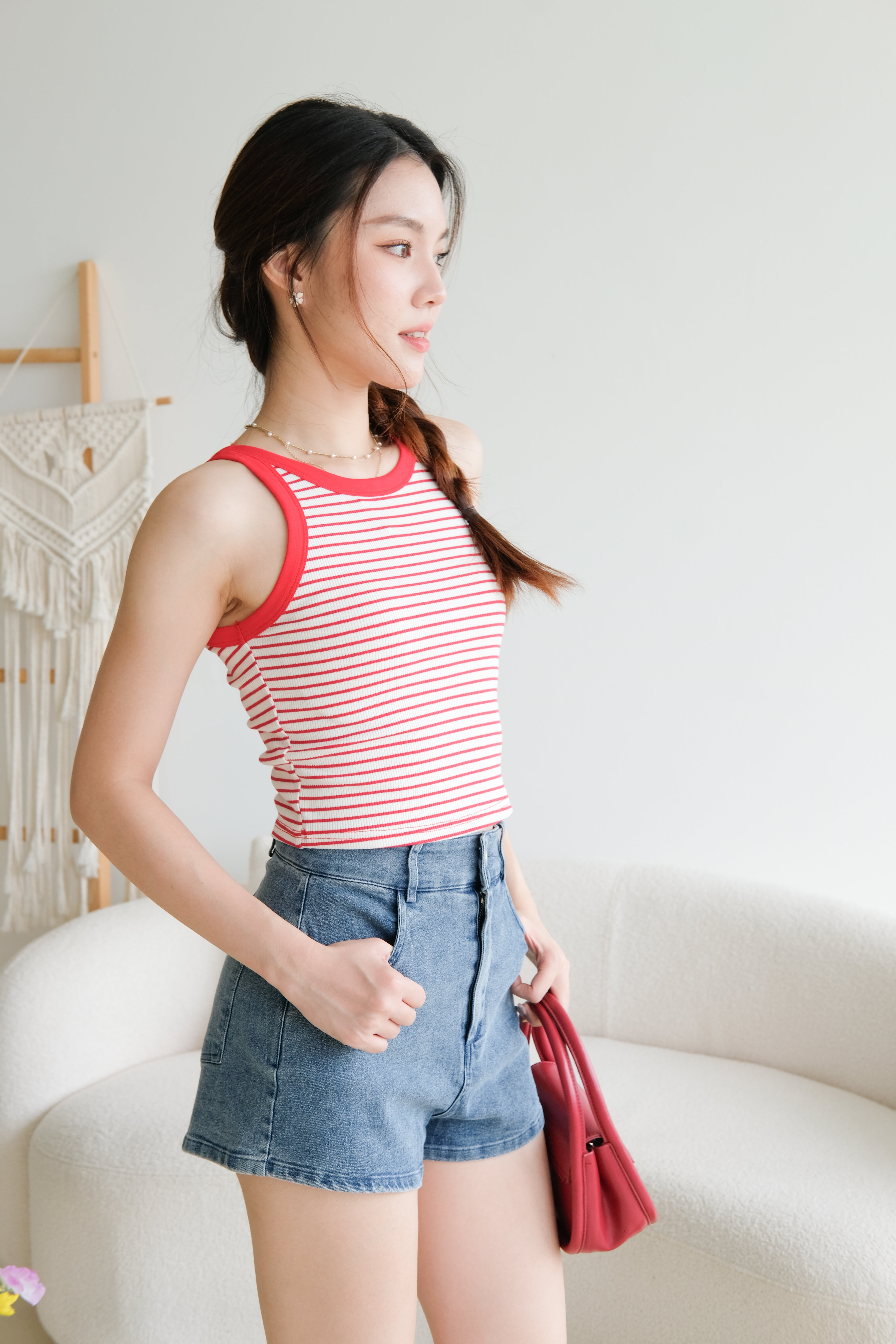 Harper Contrast Halter Crop (Red Stripes)