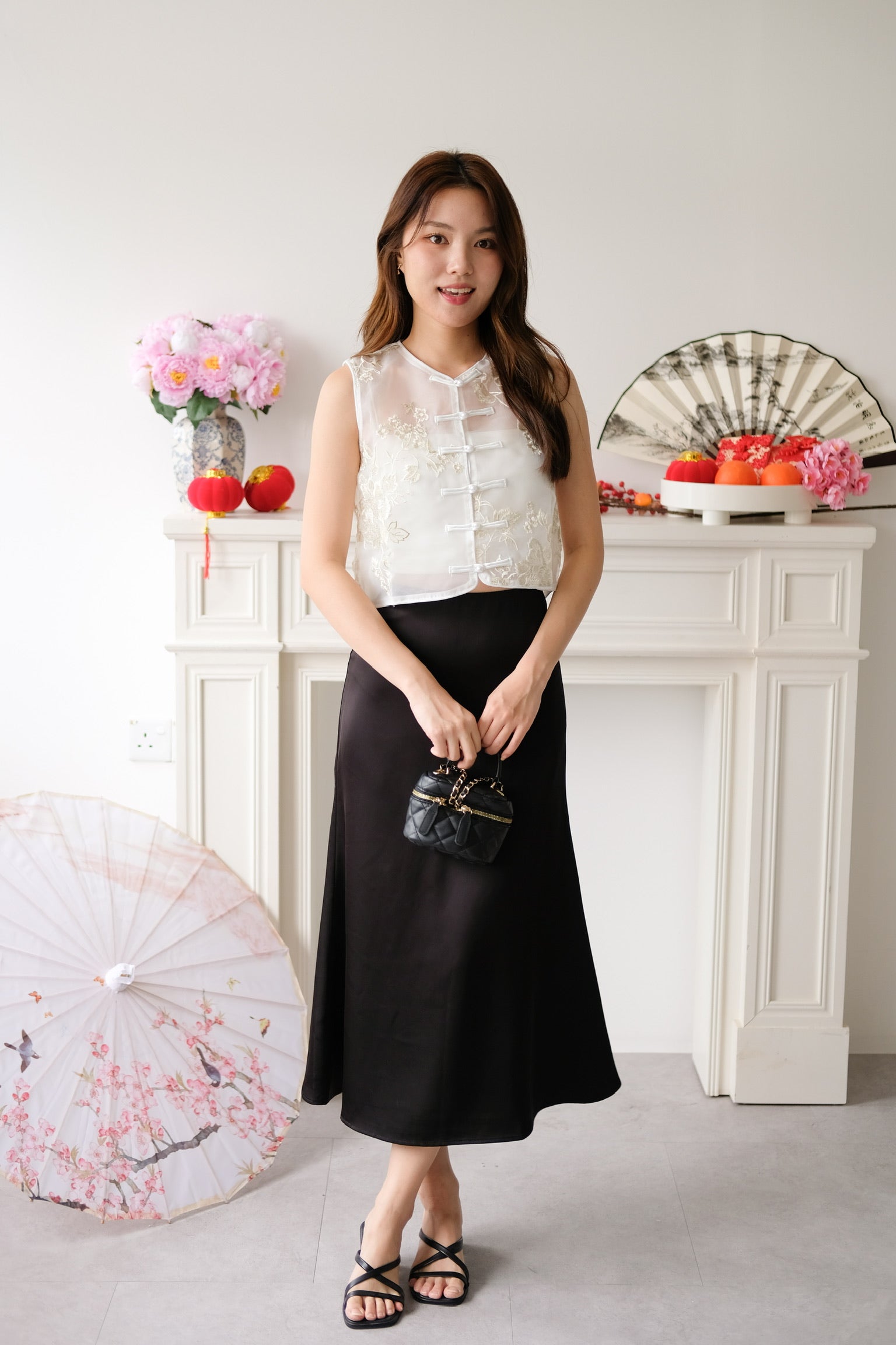 Yun He Sheer Organza Vest (White Gold)