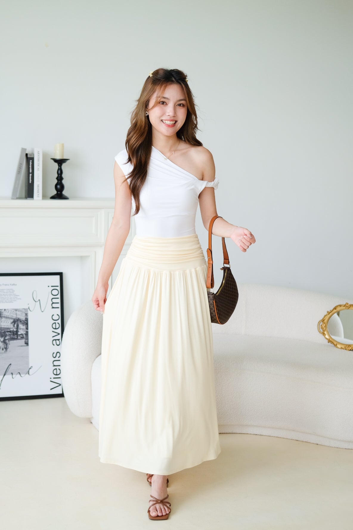 Emmeline Ruched Maxi Skirt (Pale Yellow)