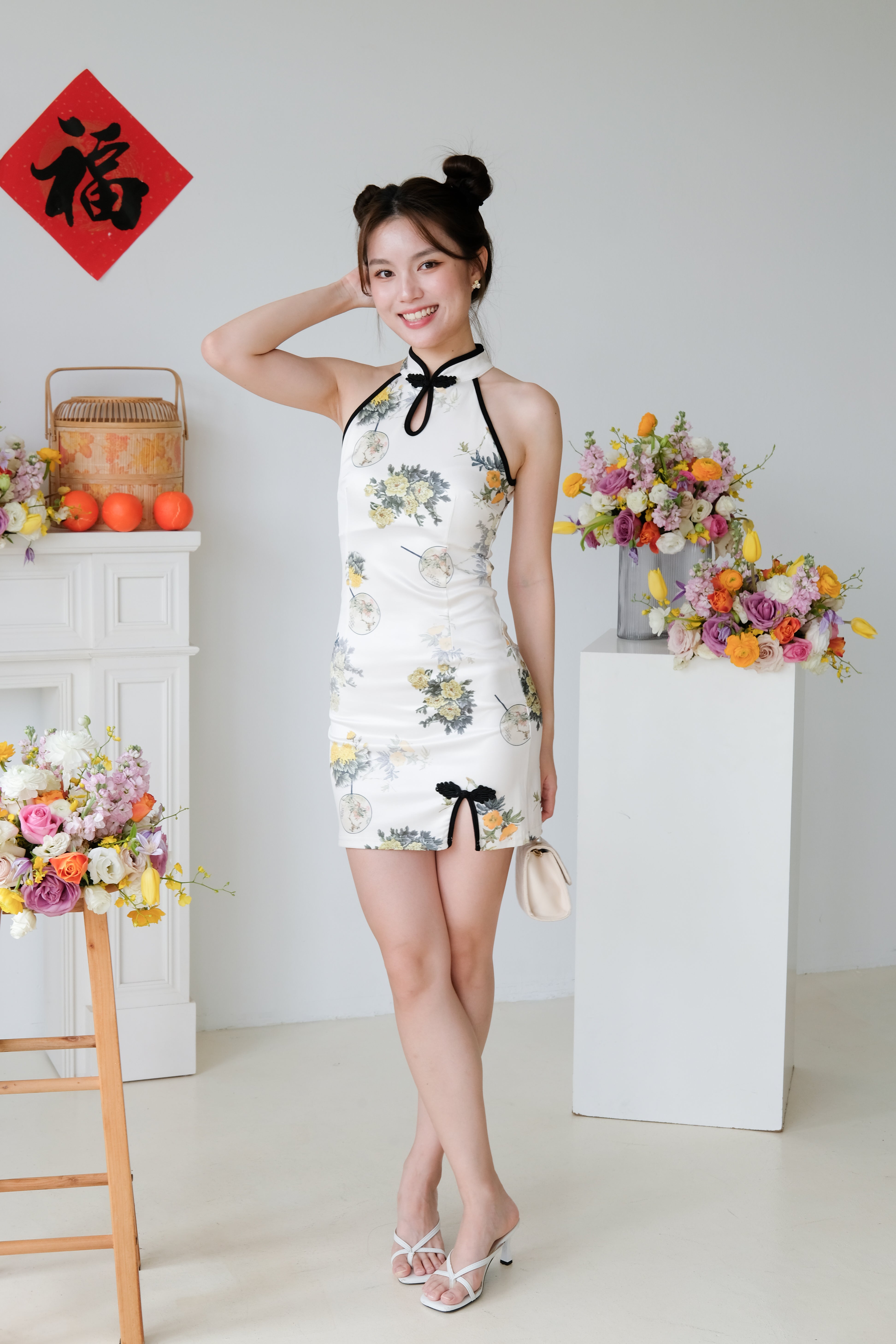 Fuqi Halter Mini Cheongsam (Cream)