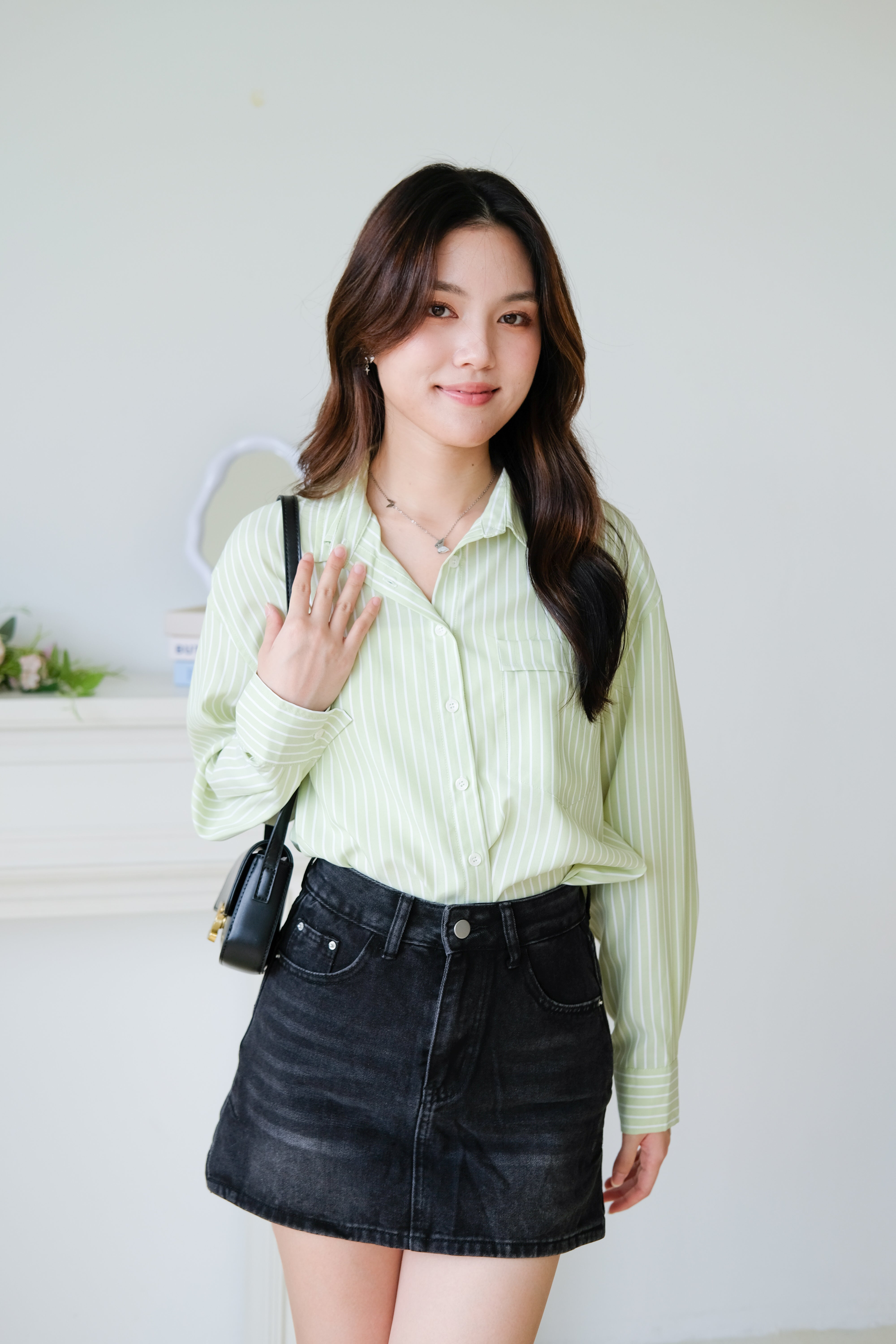 Wayne Stripes Boyfriend Shirts (Apple Green)