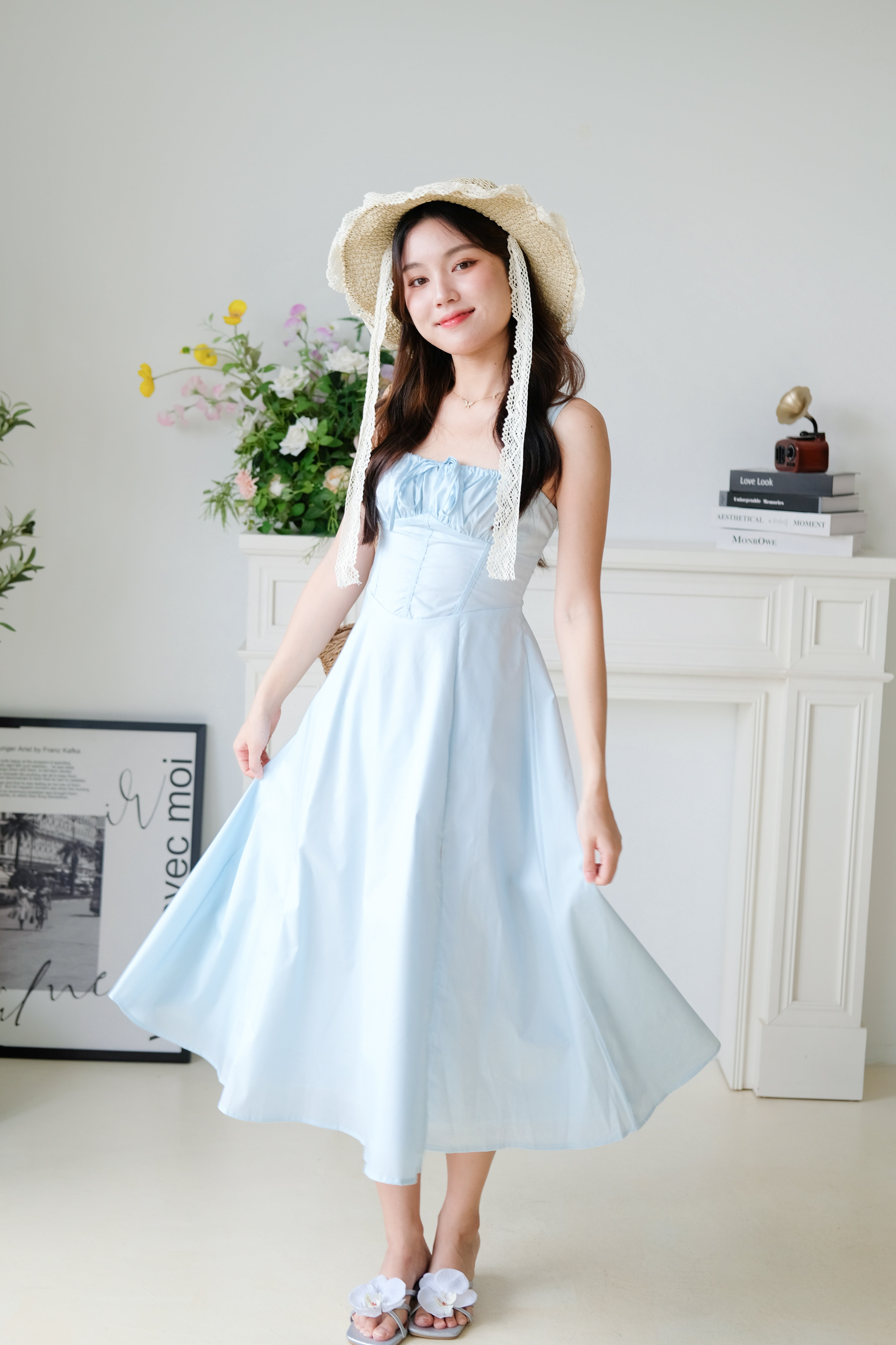Claire Ruched Slit Midaxi Dress (Sky Blue)