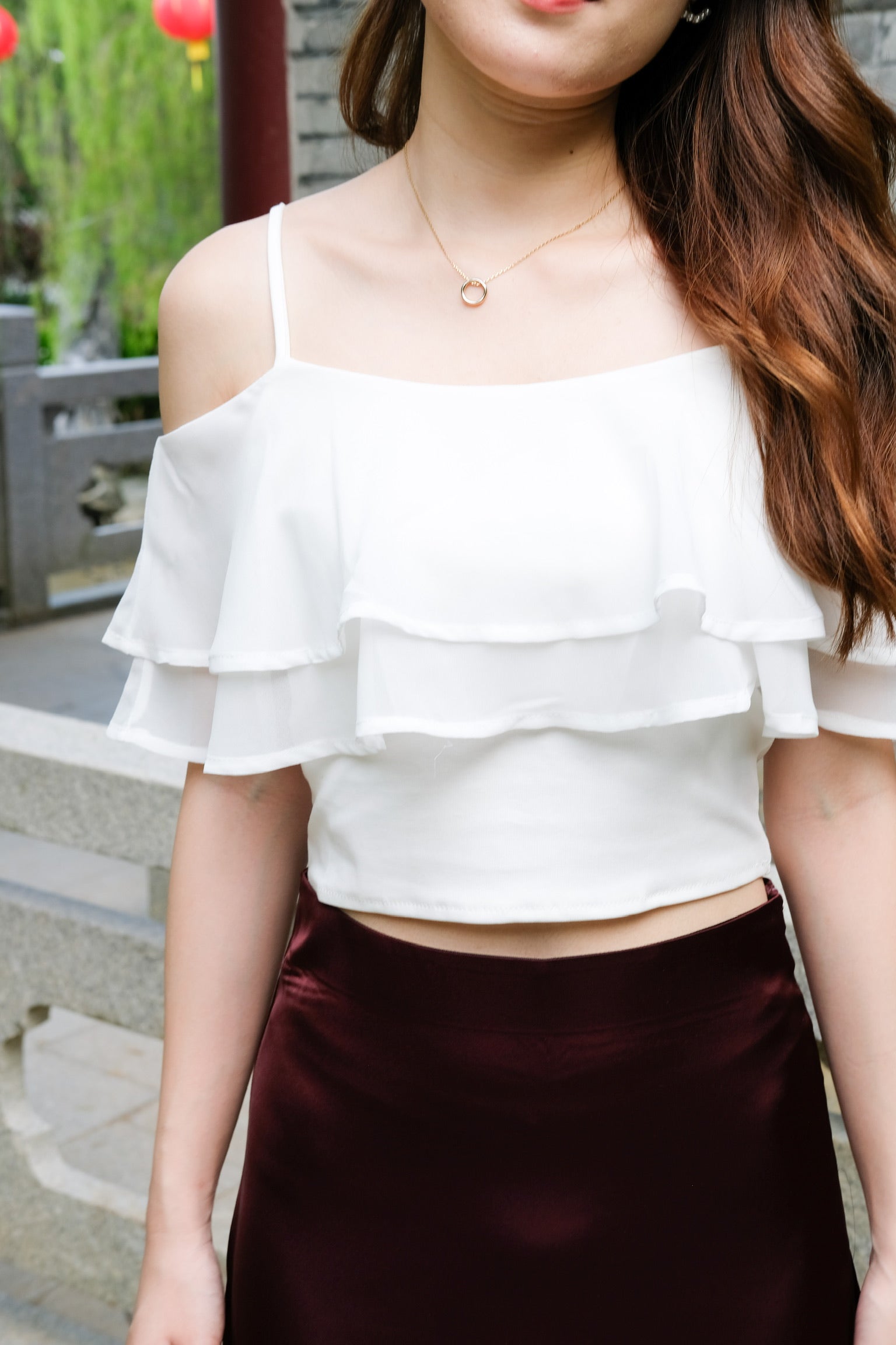 Keia Flutter Cold Shoulder Top (White)