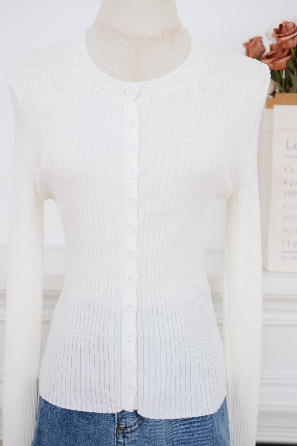 White Long Sleeve Knit Top