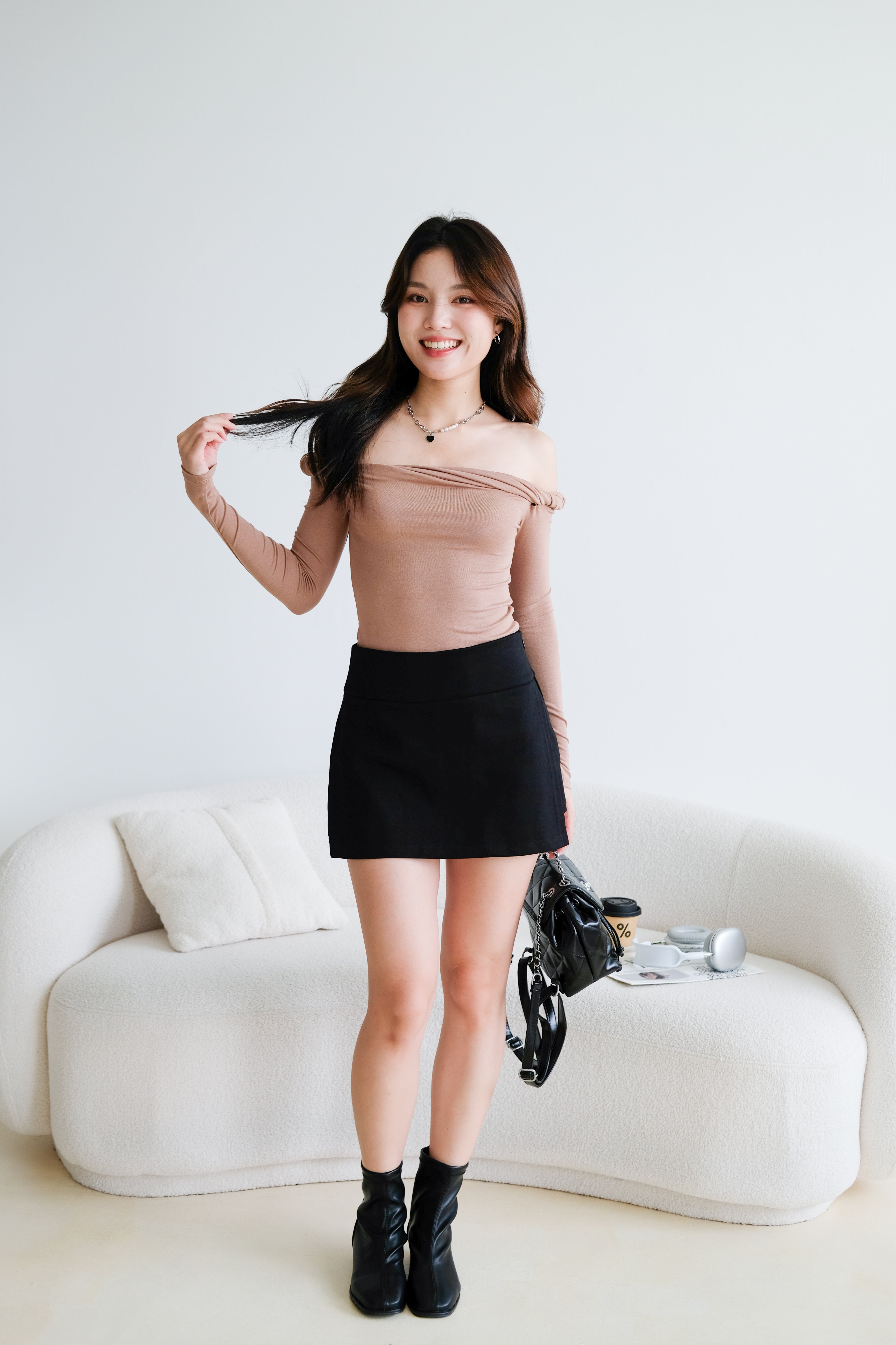 Level Up Twist Off Shoulder Top (Khaki)