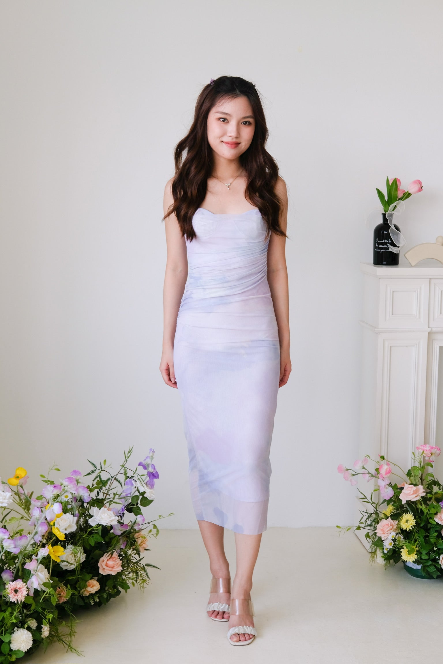 Lindsay Ombre Cowl Mesh Dress (Light Lavender)