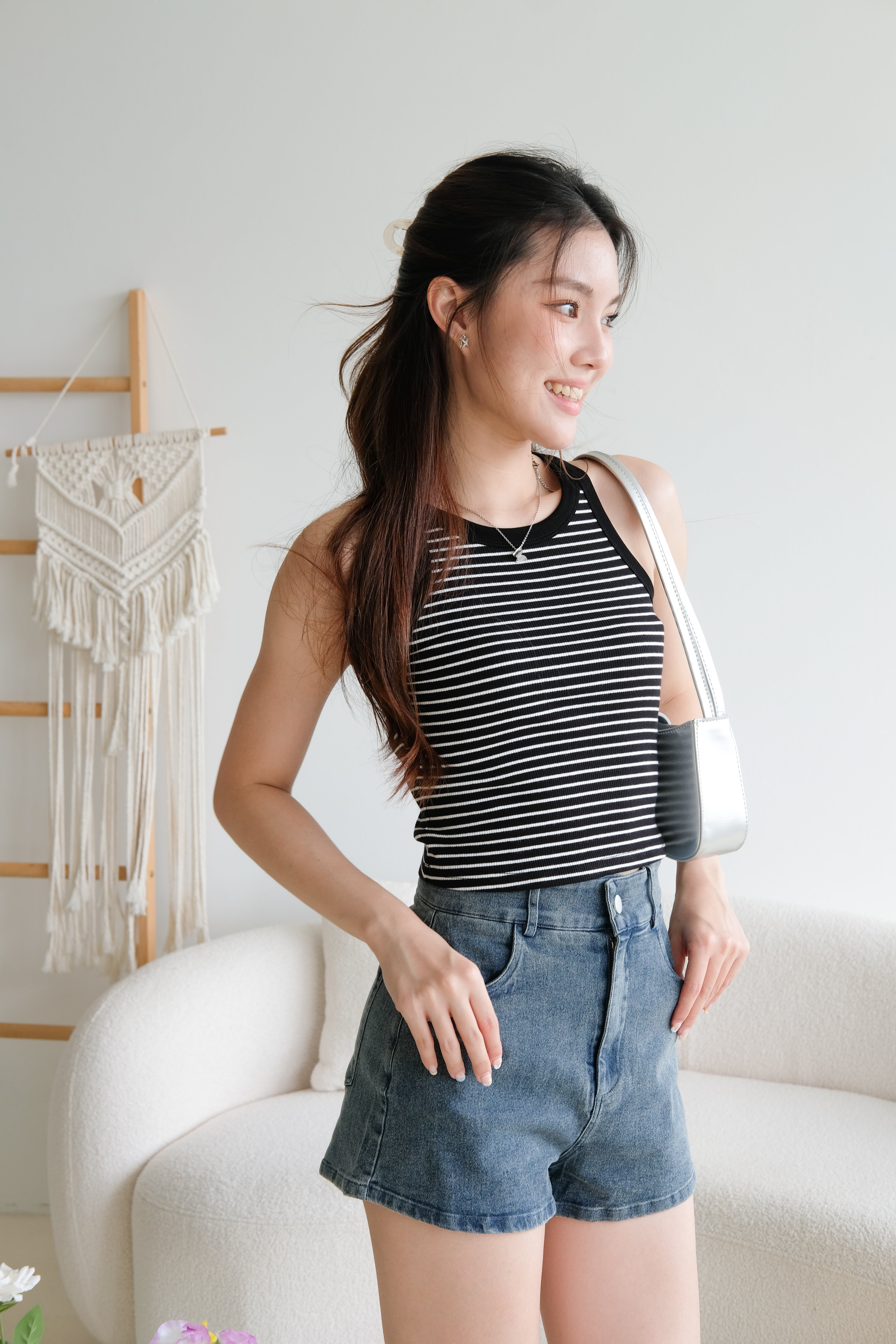 Harper Contrast Halter Crop (Black Stripes)