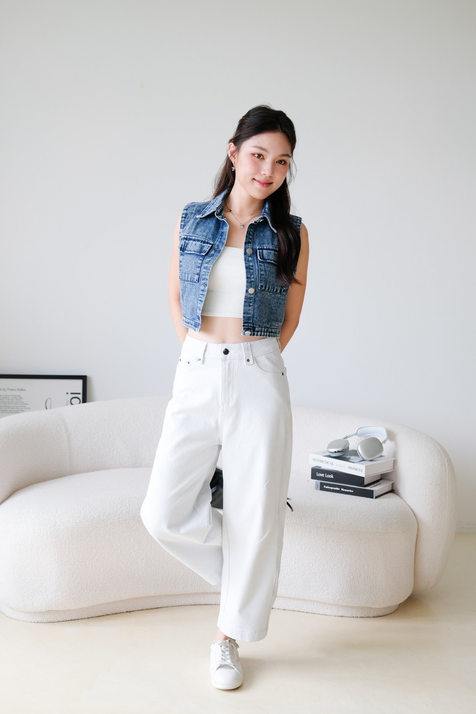 Divine Collared Denim Vest (Acid Blue)