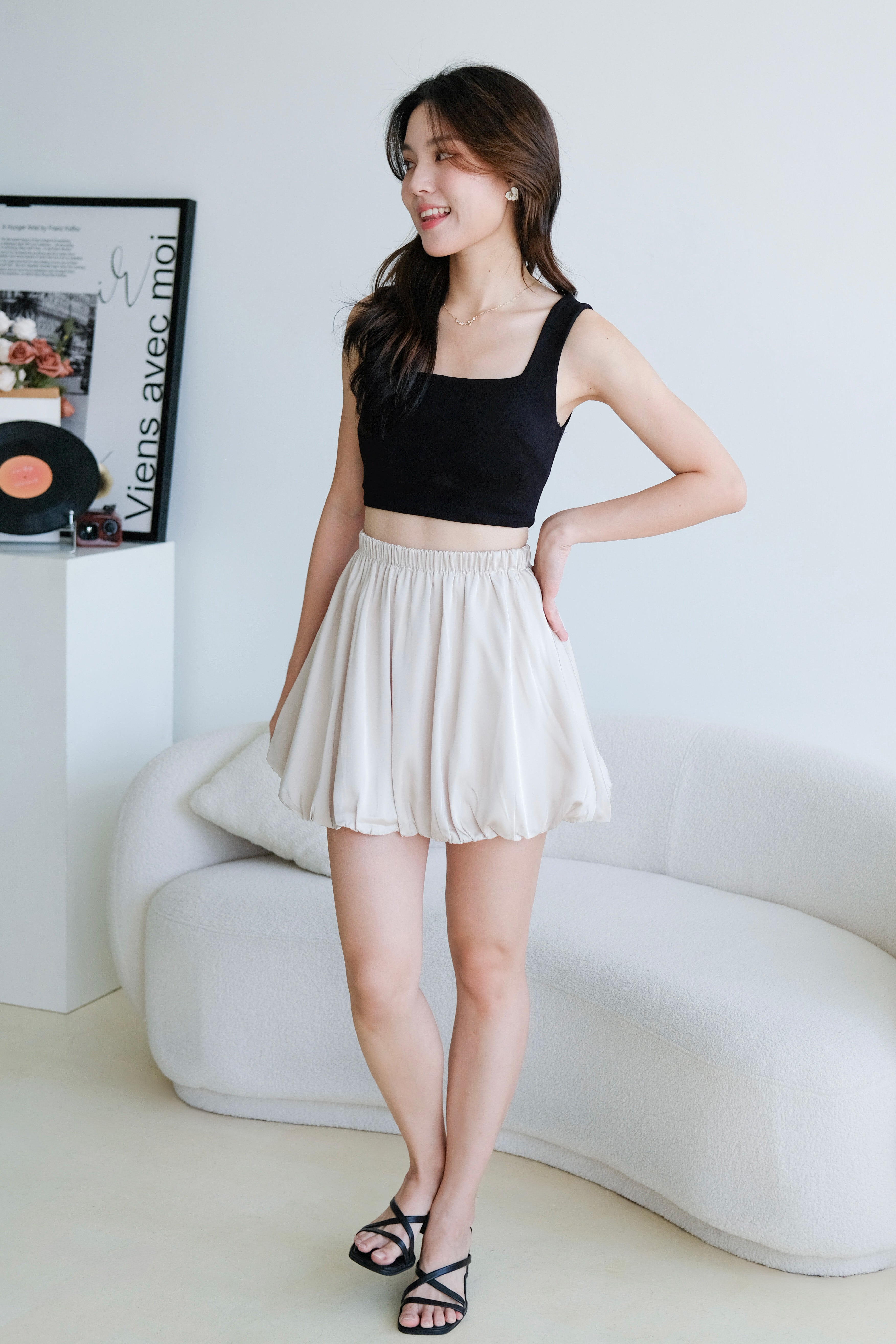 Lisa Bubble Satin Skirt (Champagne)