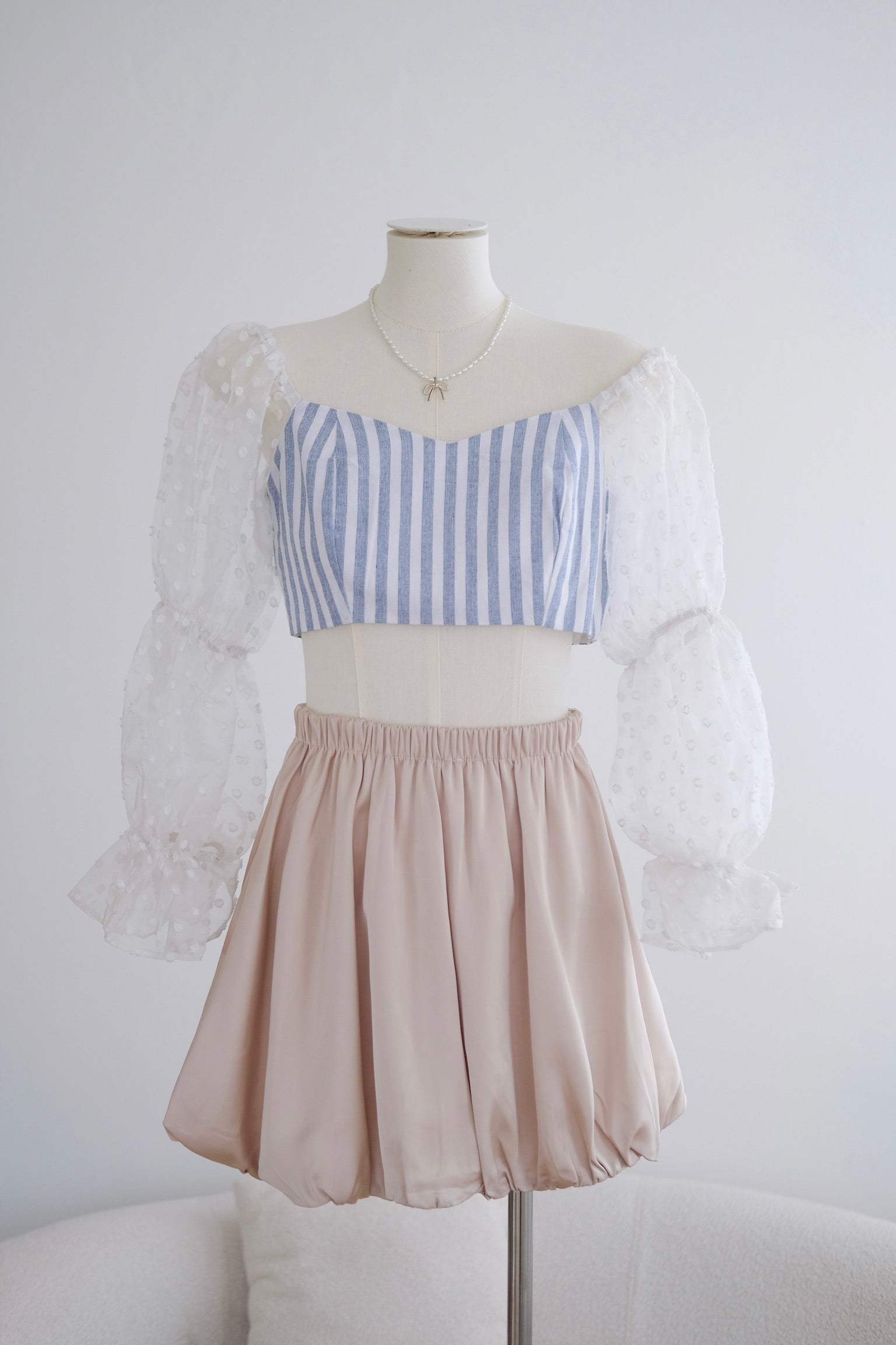 Blue Stripe Puff Sleeve Top